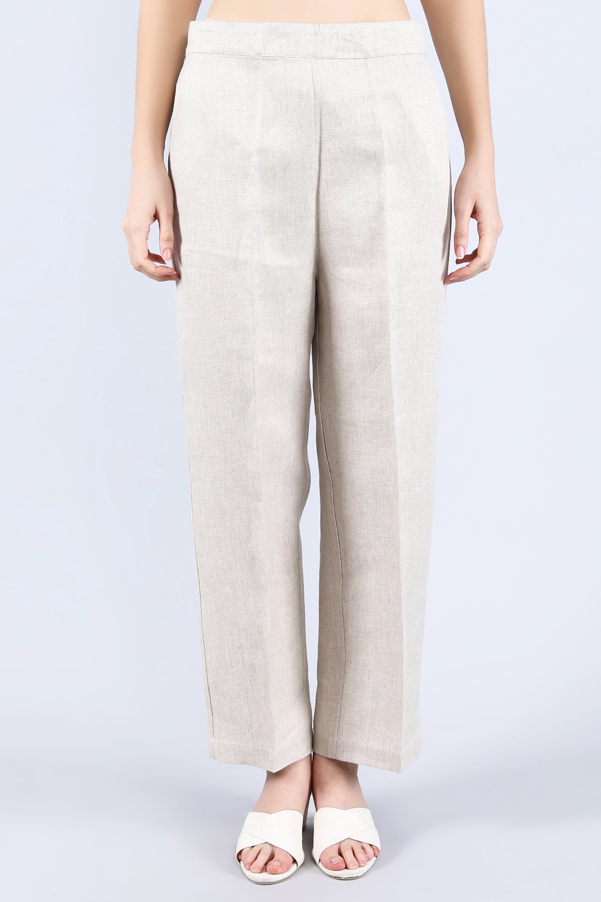 Beige Pure Linen Twill Pants
