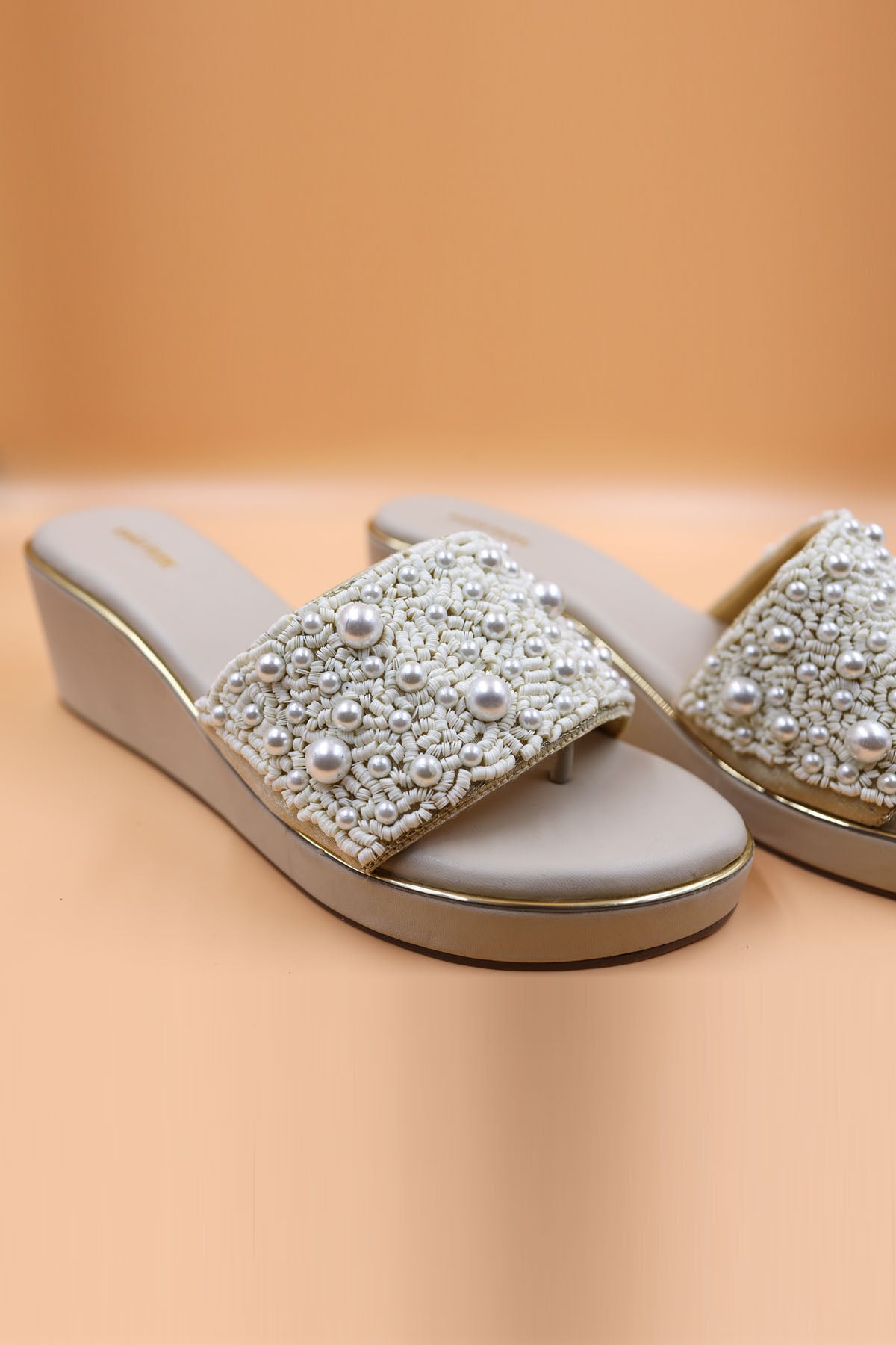 Beige Rexine Zardois Wedges