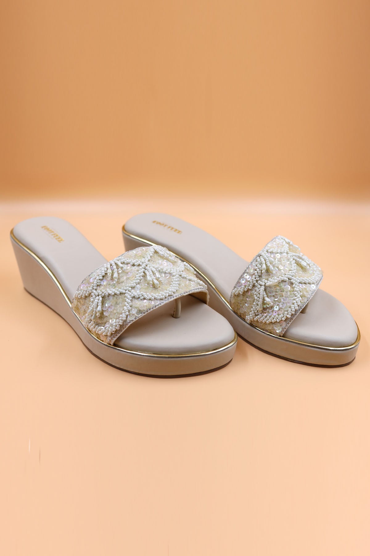 Foot Fuel Beige Sequins Embellished Wedges for accessories online at ScrollnShops