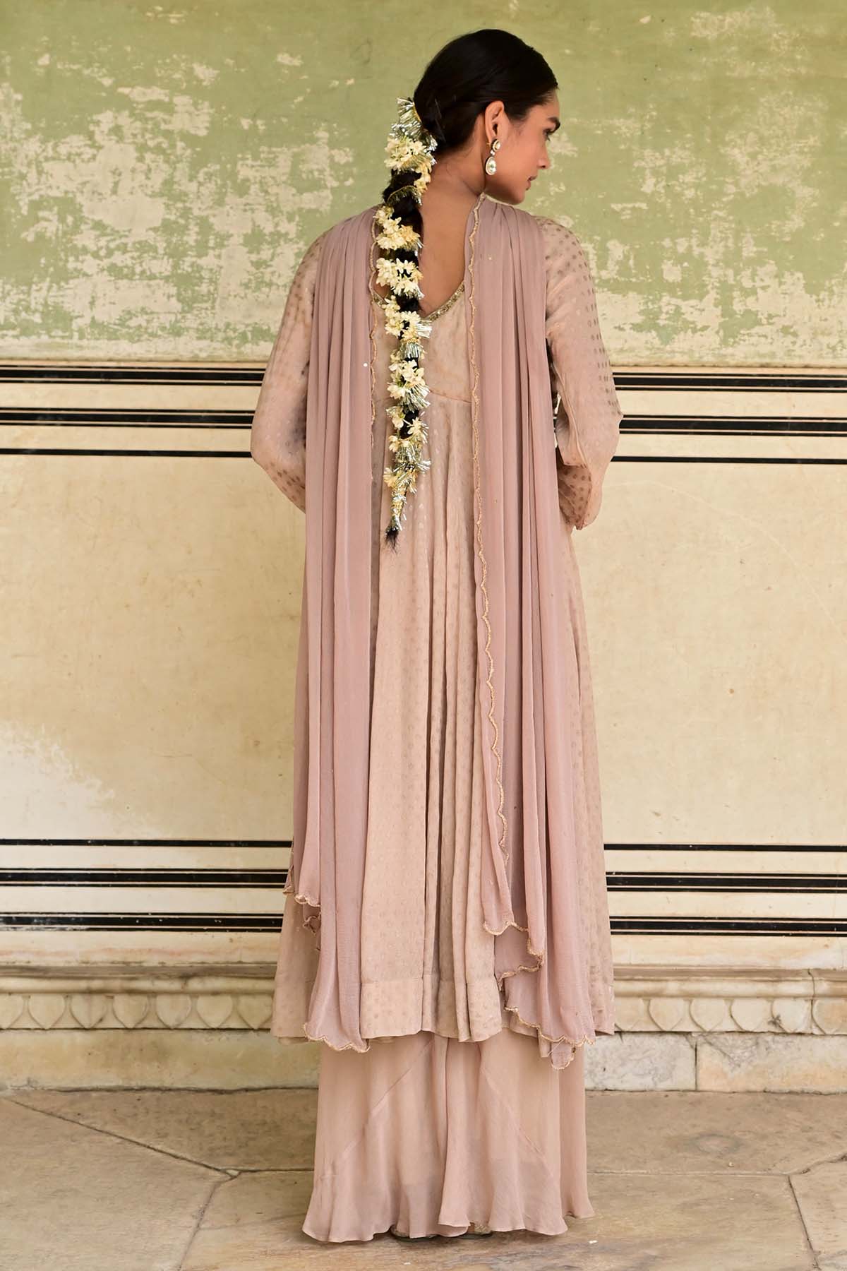 Beige Sequins Flared Kurta Set