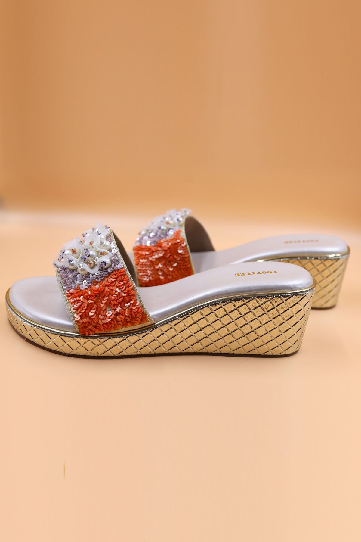 Beige Sequins Zardosi Wedges