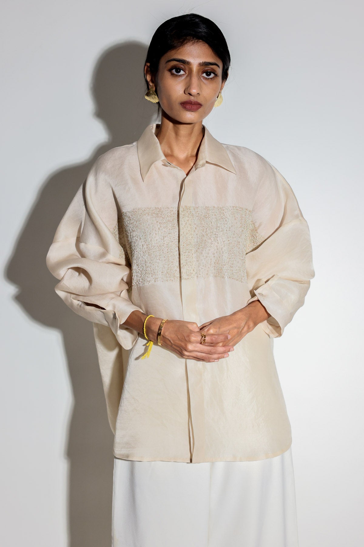 Arya Giri Beige Silk Organza Motif Shirt for women online at ScrollnShops