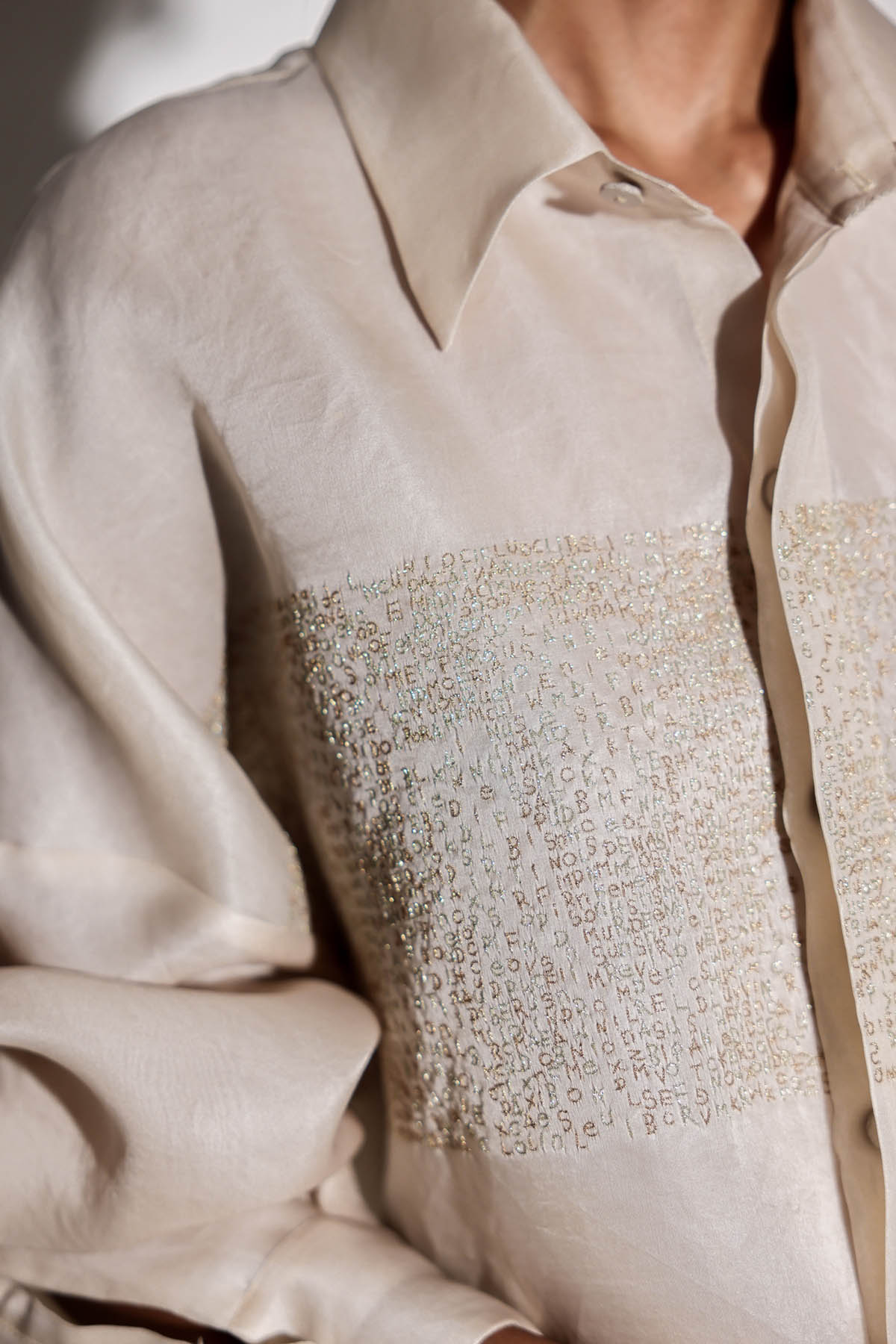 Beige Silk Organza Motif Shirt