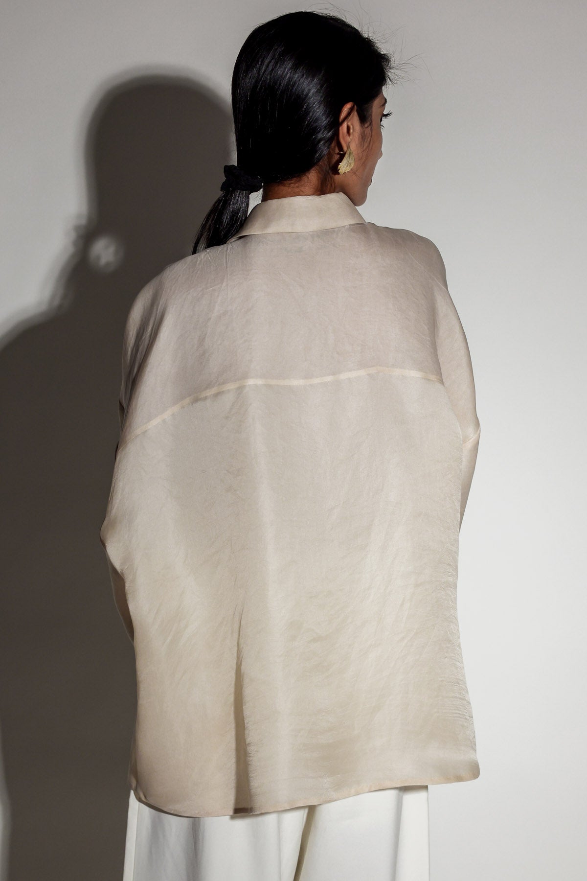 Beige Silk Organza Motif Shirt