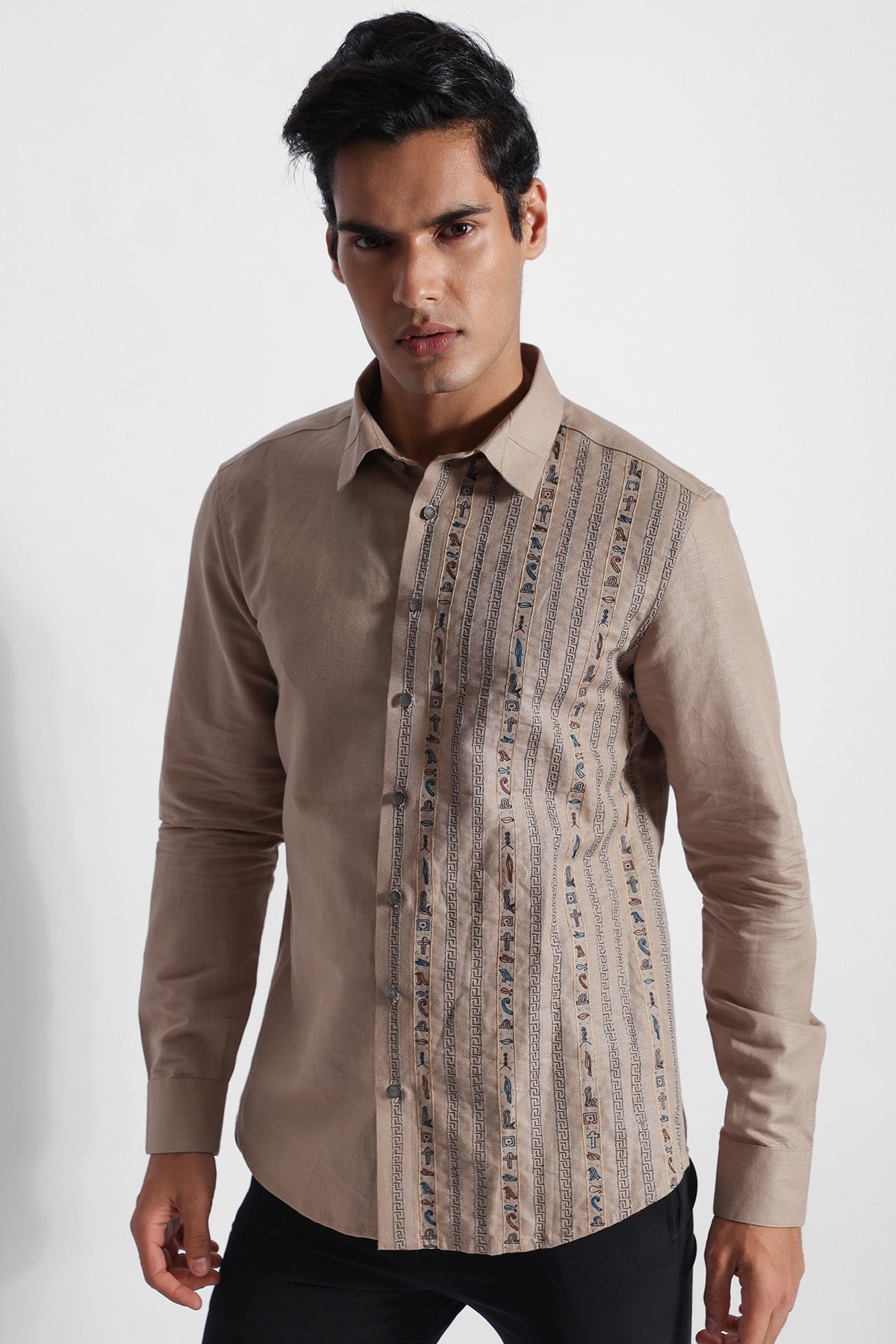 Buy Beige Single Thread Work Shirt for men by Paarsh Atelier online available at scrollnshops