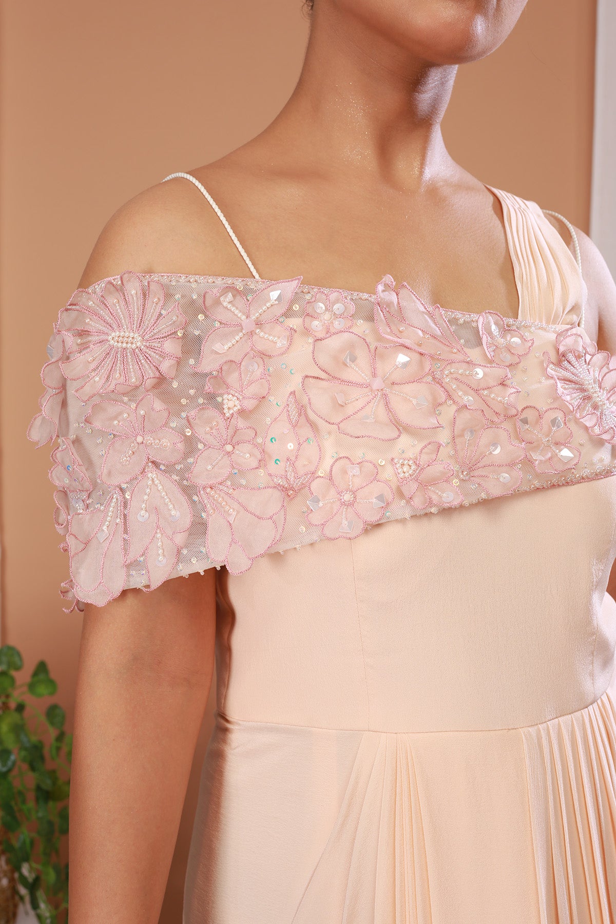 Beige Sleeveless Draped Dress