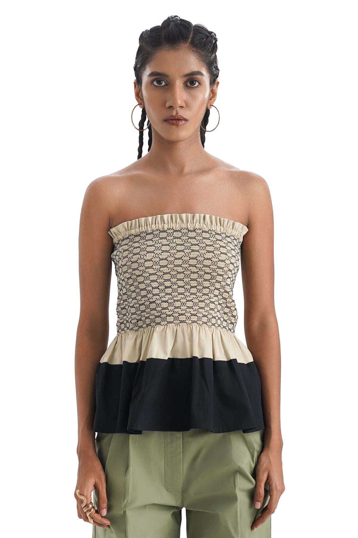 Buy Notre Ame Beige Smocked Cotton Tube Top For Women Online at ScrollnShops