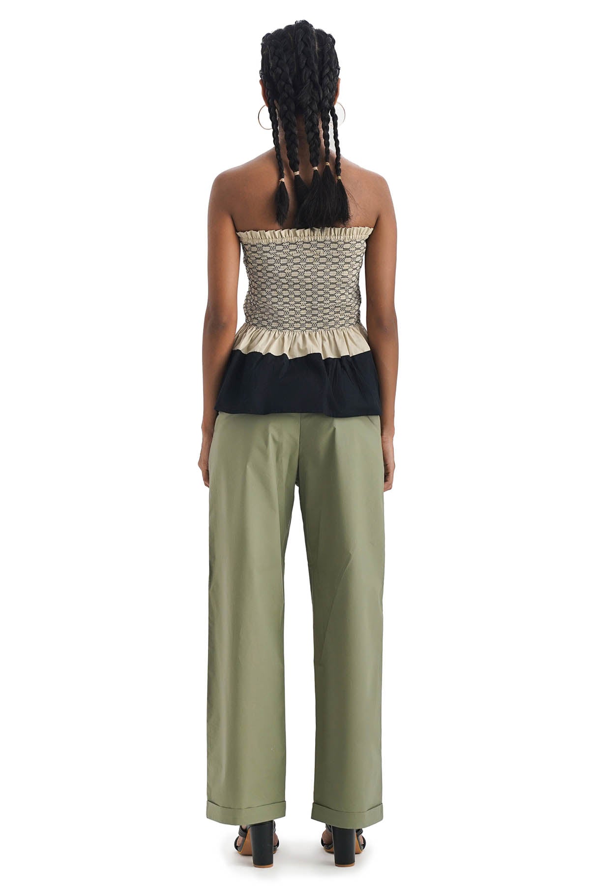 Beige Smocked Cotton Tube Top