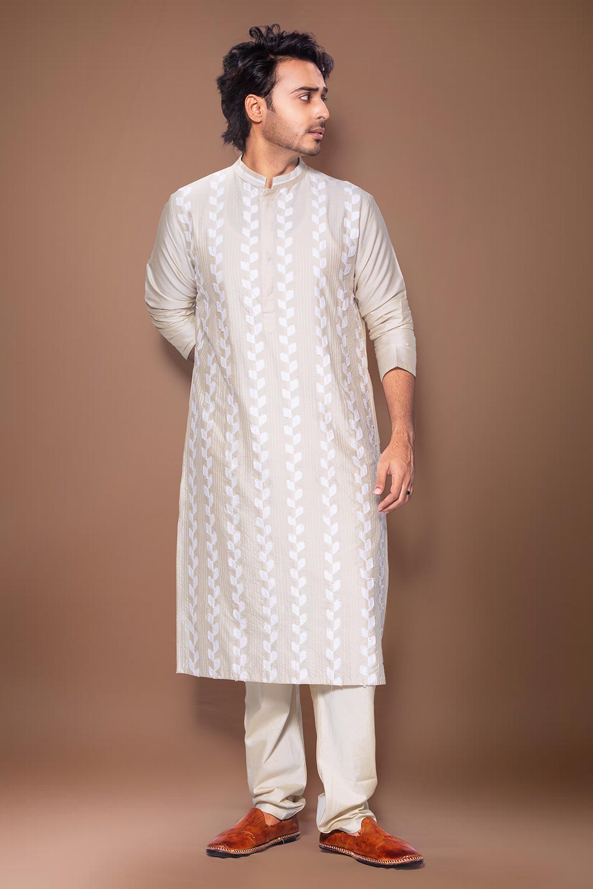 Beige Stitchline Kurta And Pant