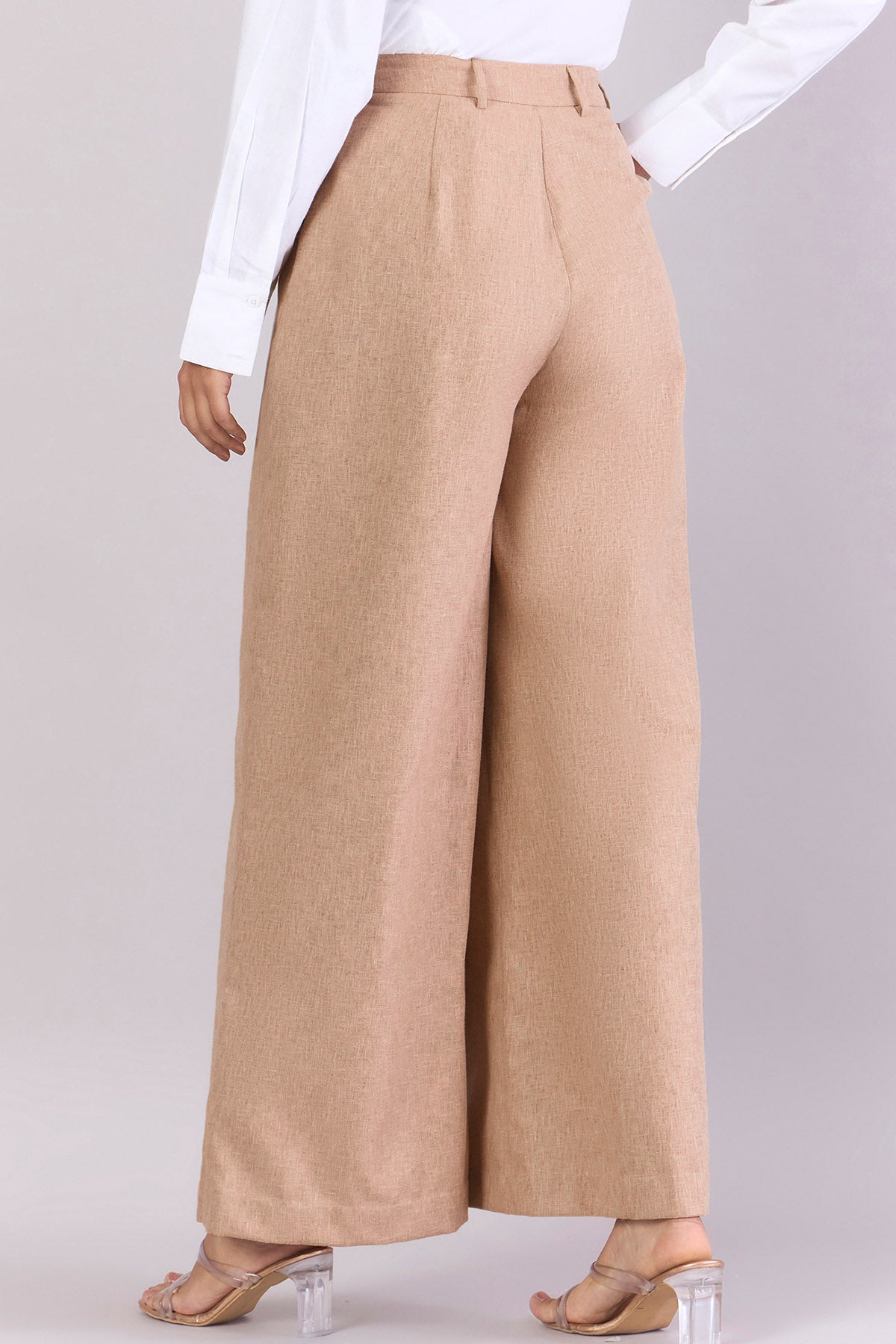 Beige Straight Wide-Leg Trousers