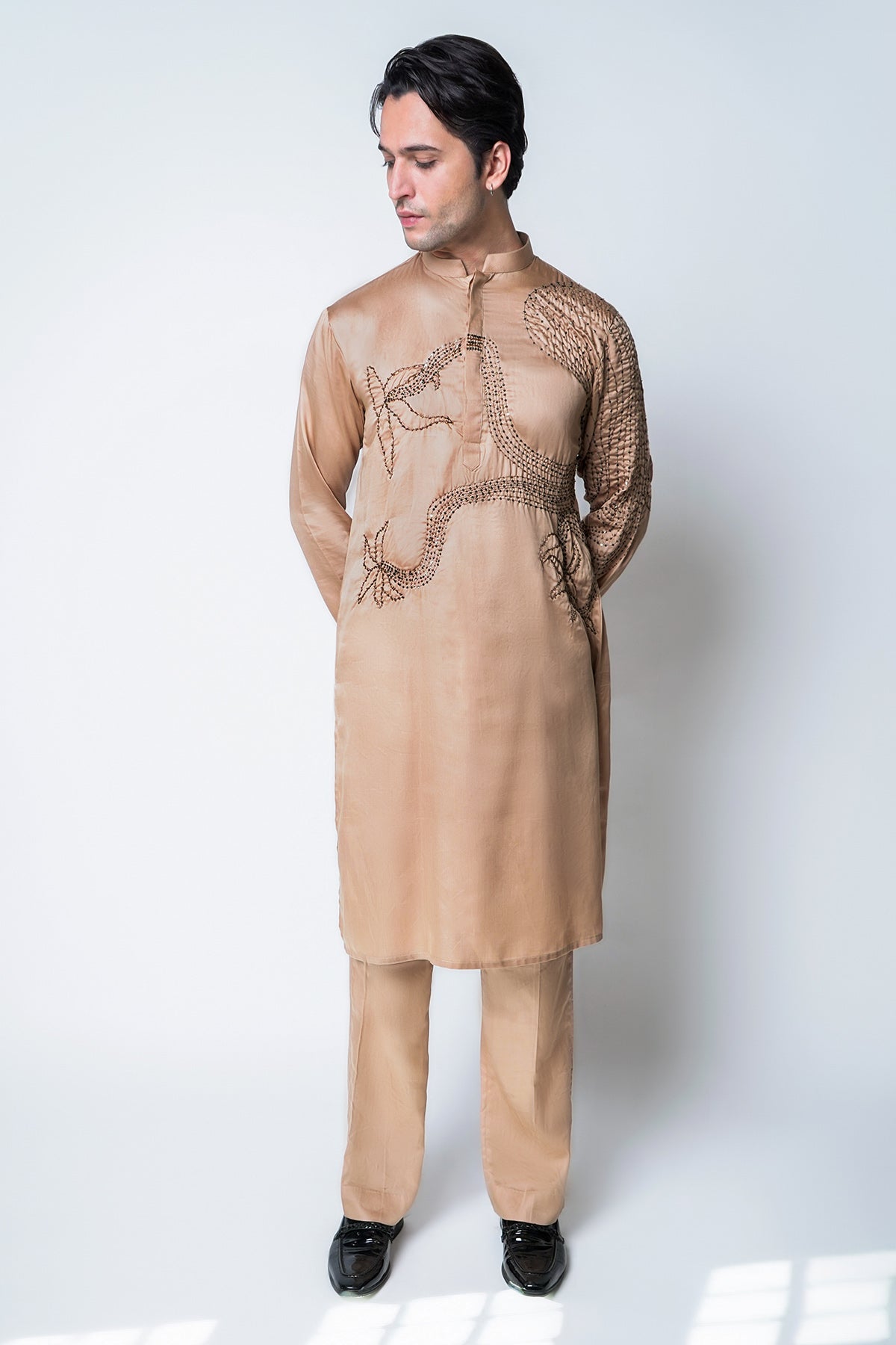 Buy Beige Tencel Kurta And Pants for men by House of Sheriff online available at scrollnshops