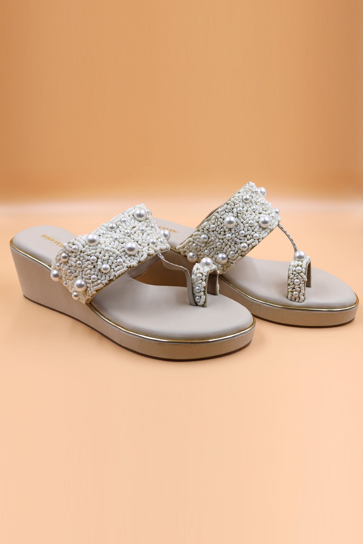 Foot Fuel Beige Thread Embroidered Wedges for accessories online at ScrollnShops