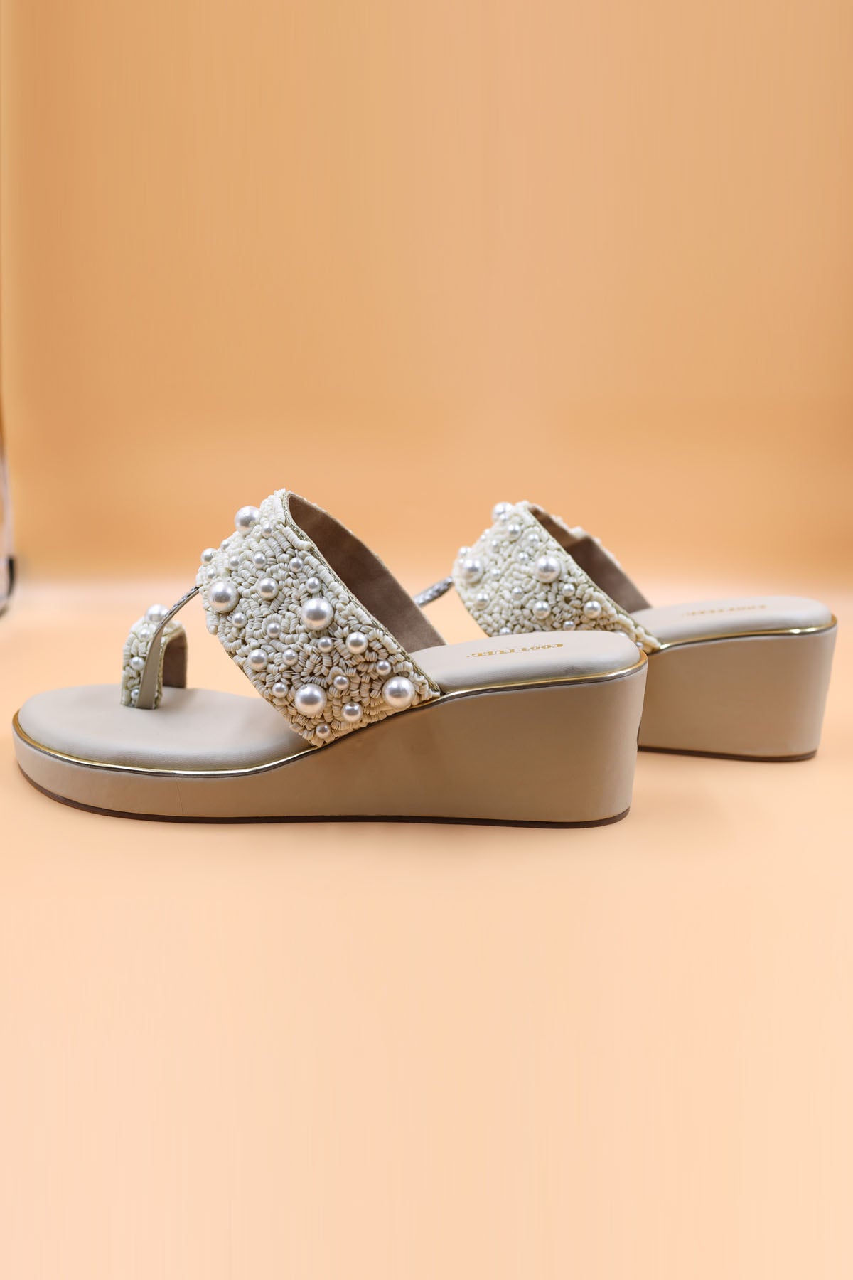 Beige Thread Embroidered Wedges