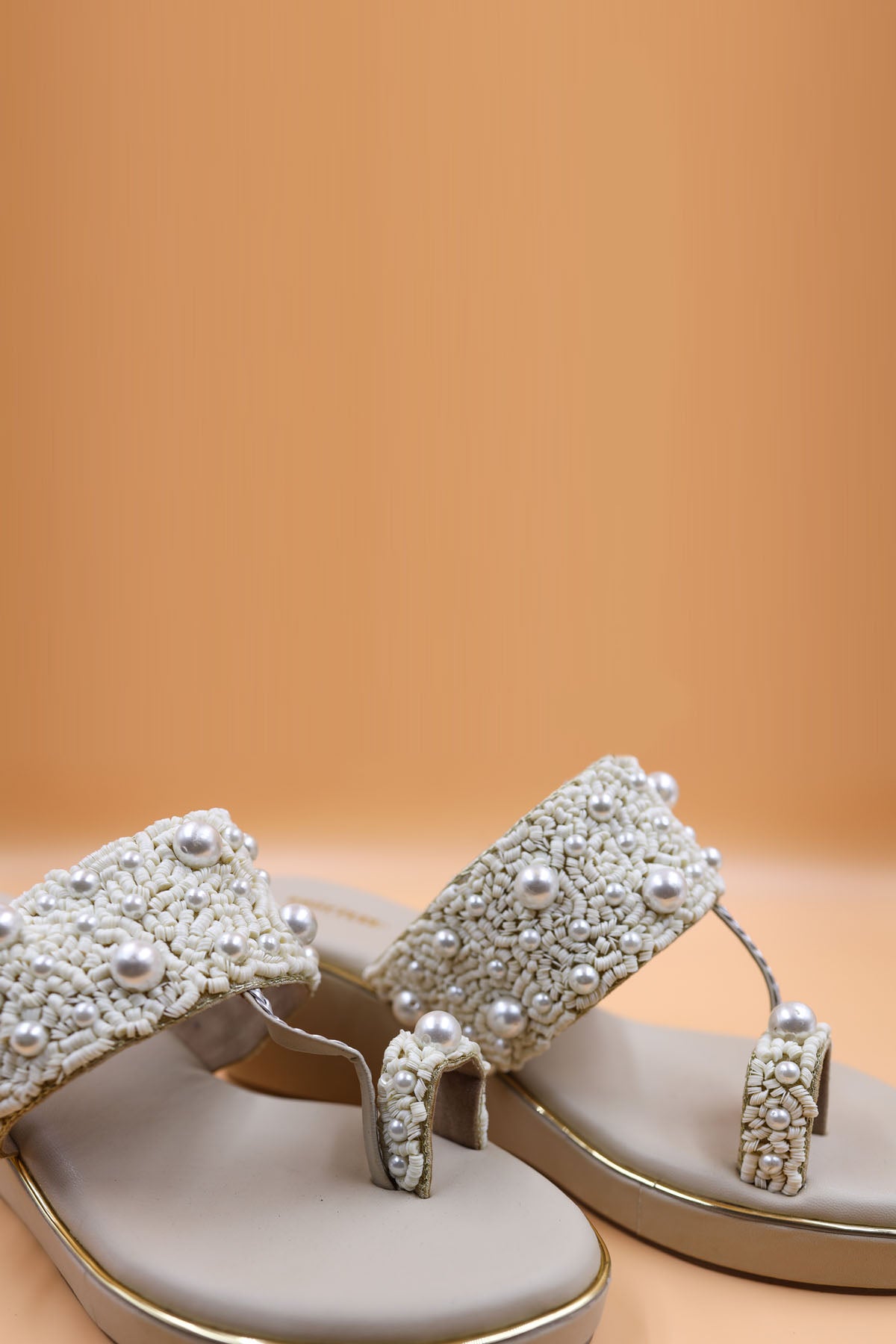 Beige Thread Embroidered Wedges