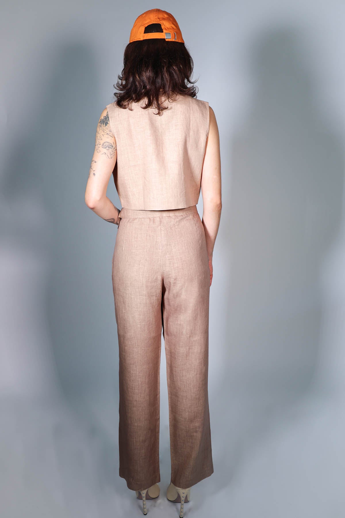 Beige Tie-Up Straight Trousers