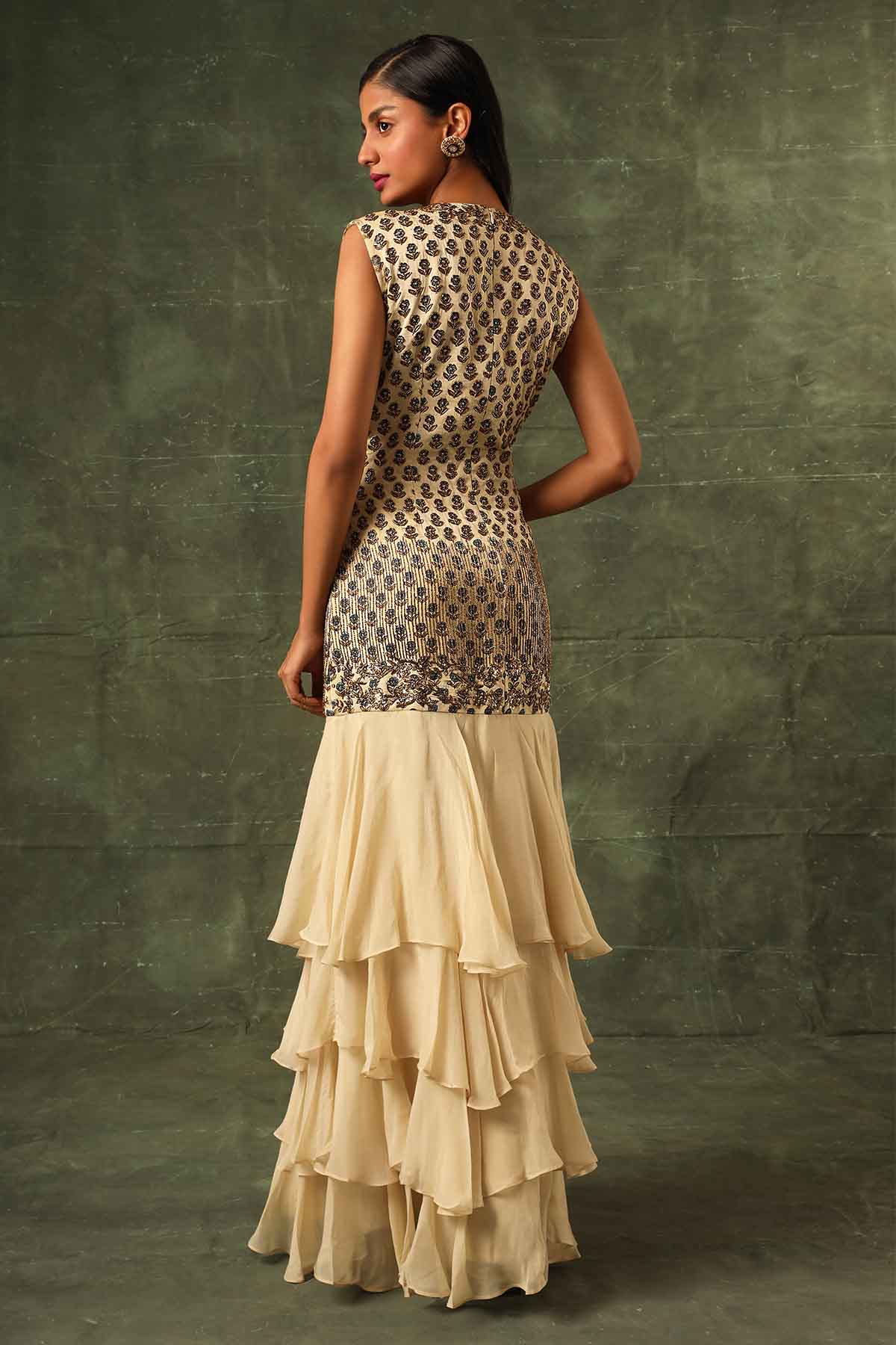 Beige Tiered Ruffle Maxi Dress