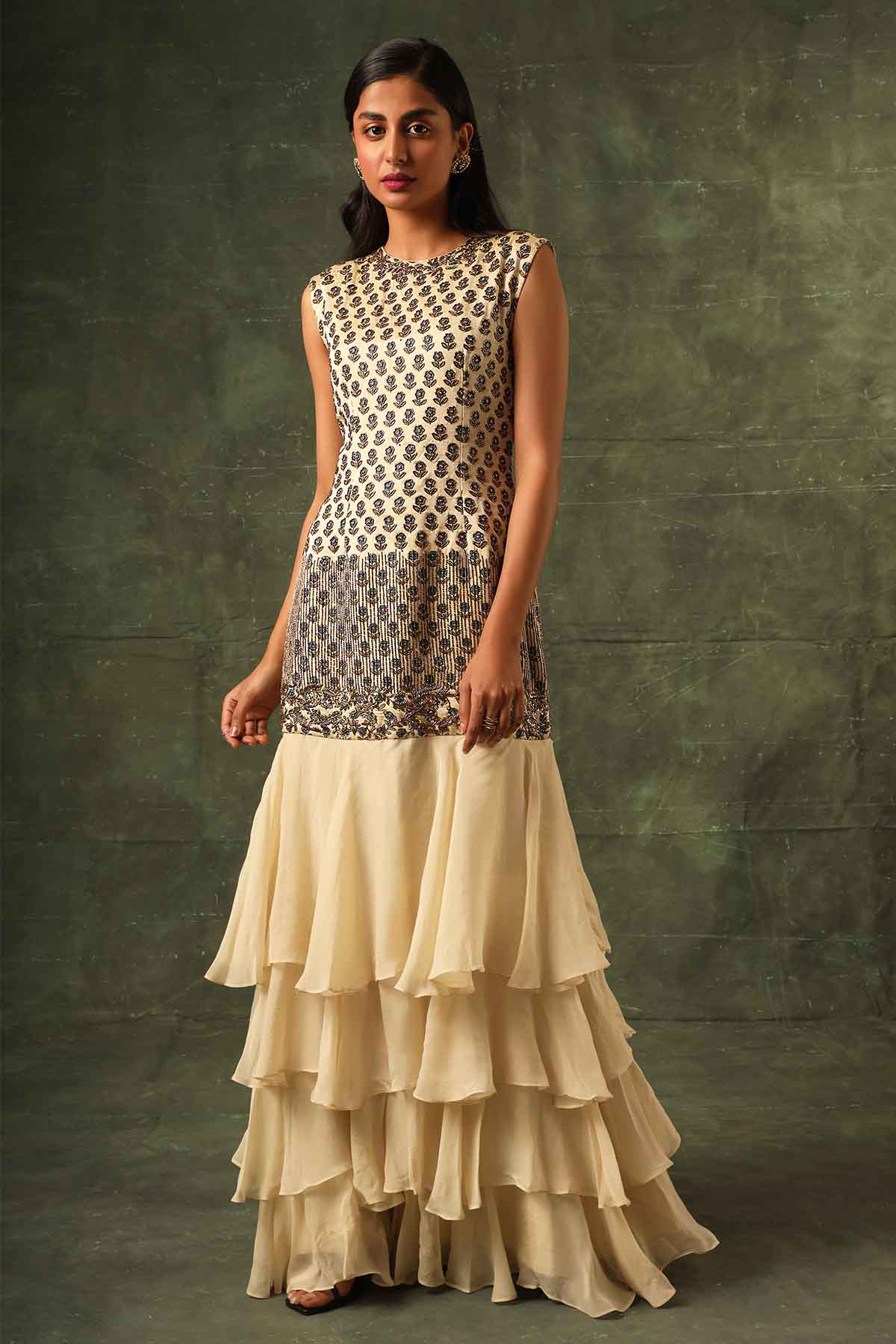 Beige Tiered Ruffle Maxi Dress