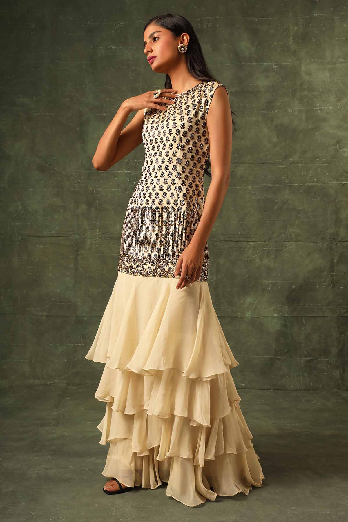 Beige Tiered Ruffle Maxi Dress