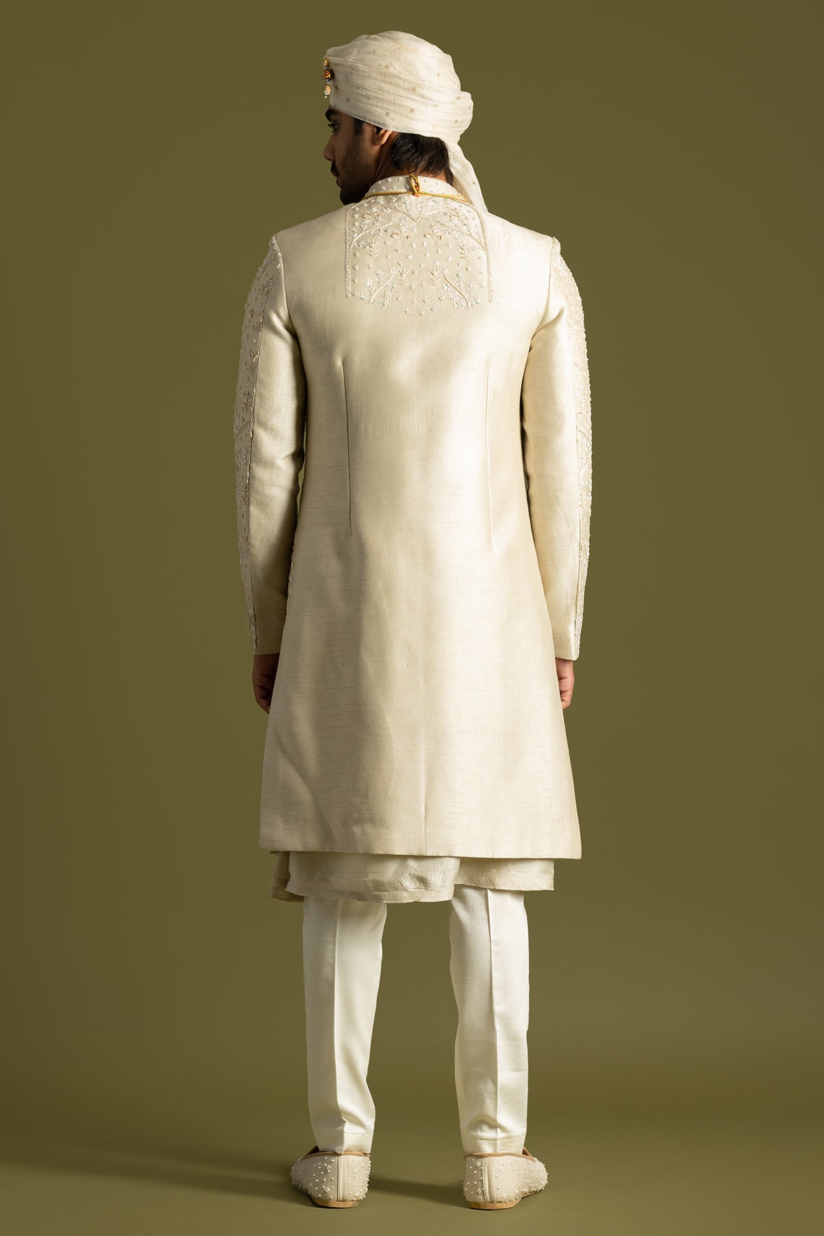 Beige Tonal Thread Sherwani Set