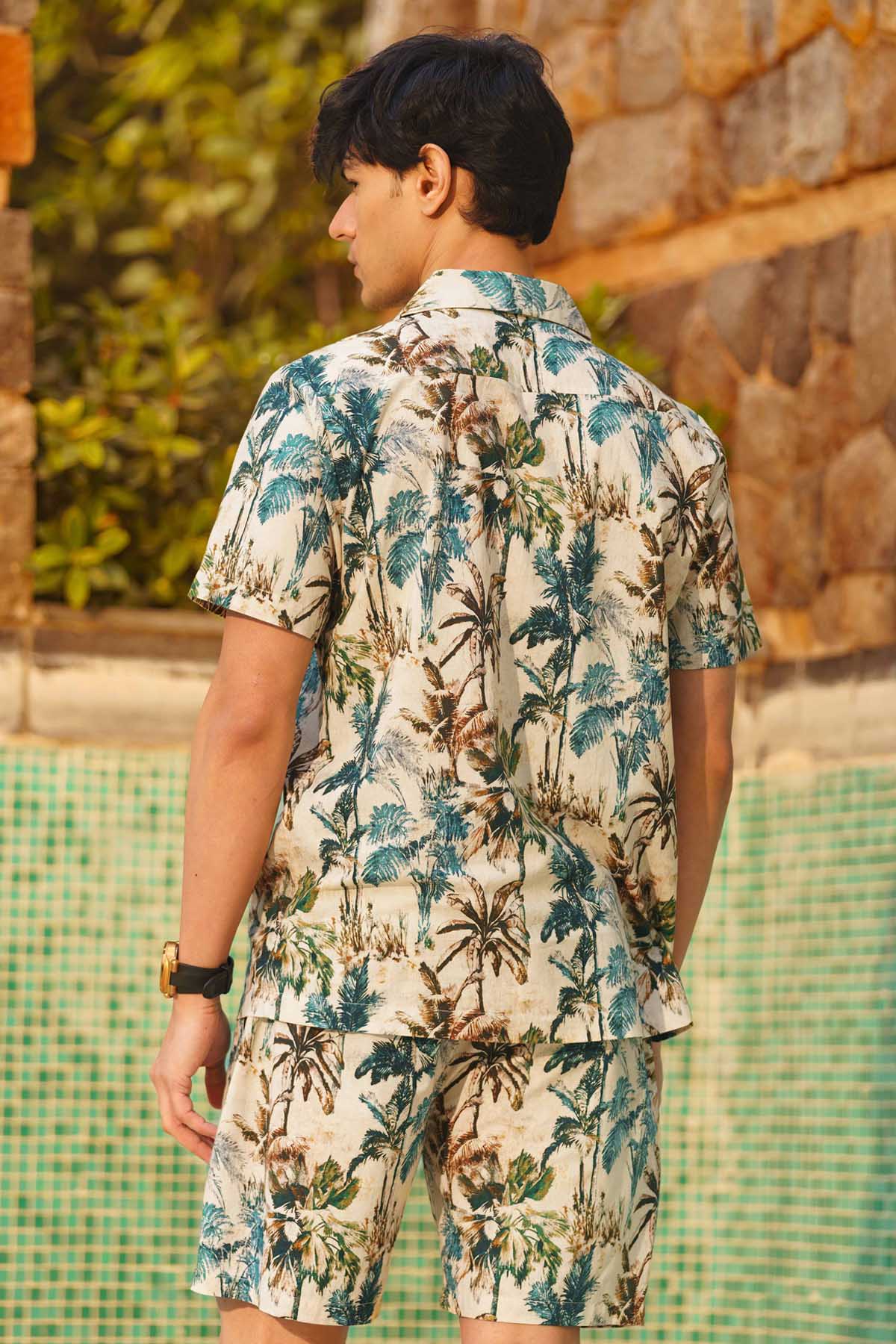 Beige Tropical Printed Shirt