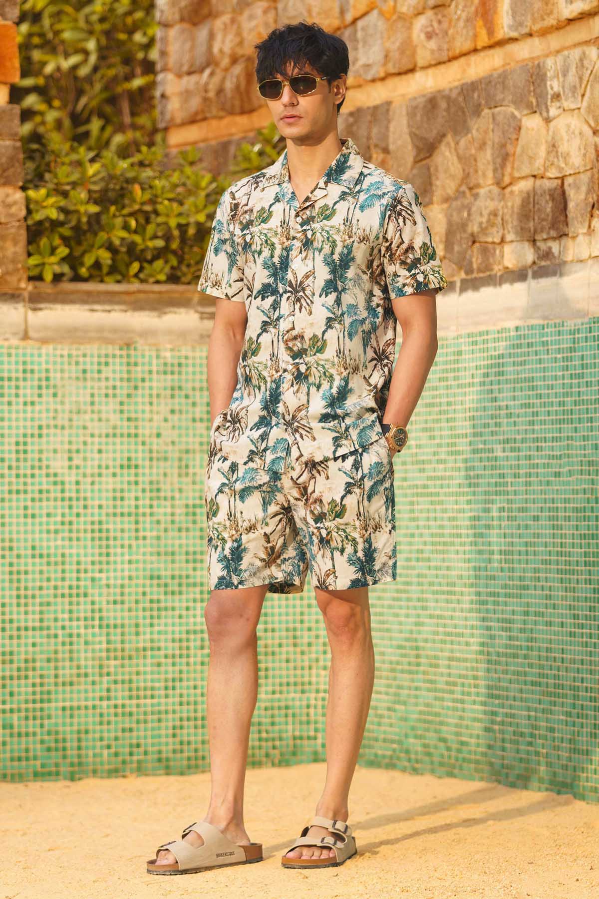 Beige Tropical Printed Shirt