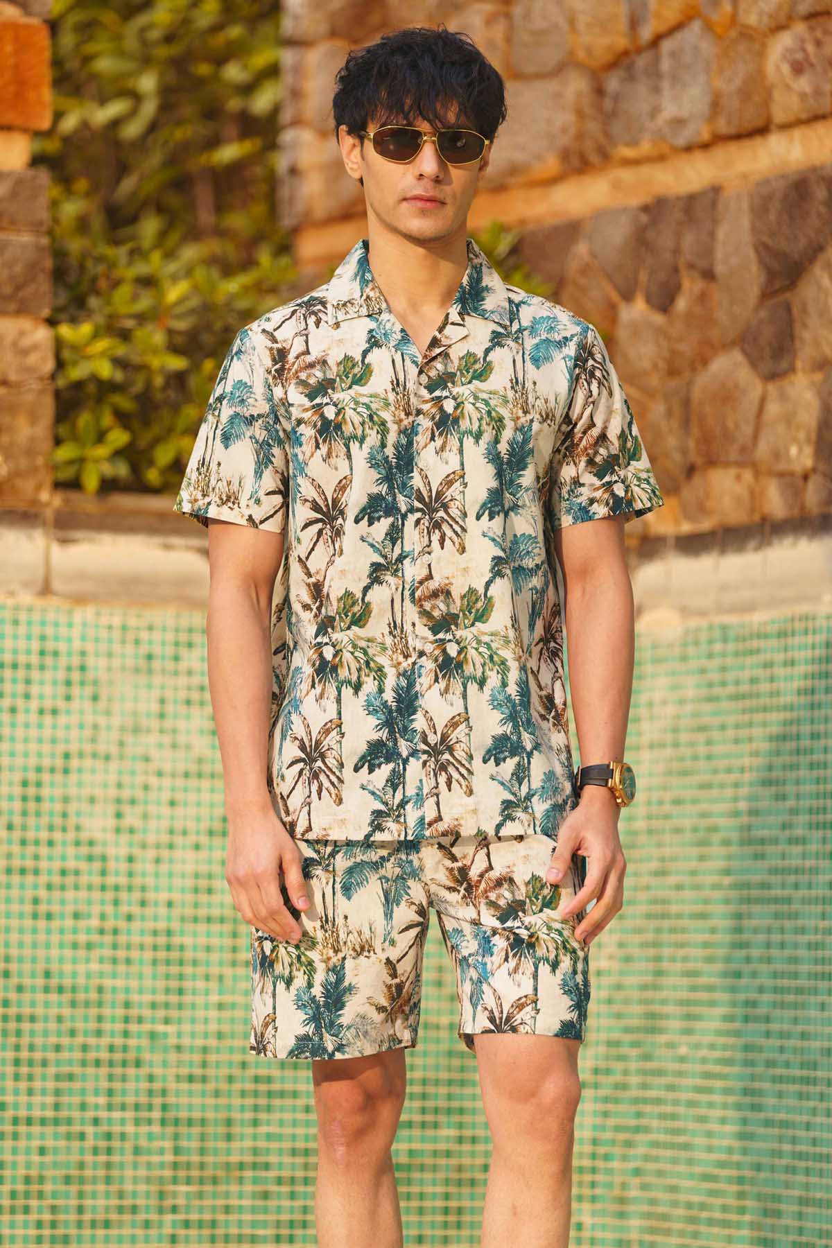 Sewtable Clothing Beige Tropical Printed Shirt for men online at ScrollnShops