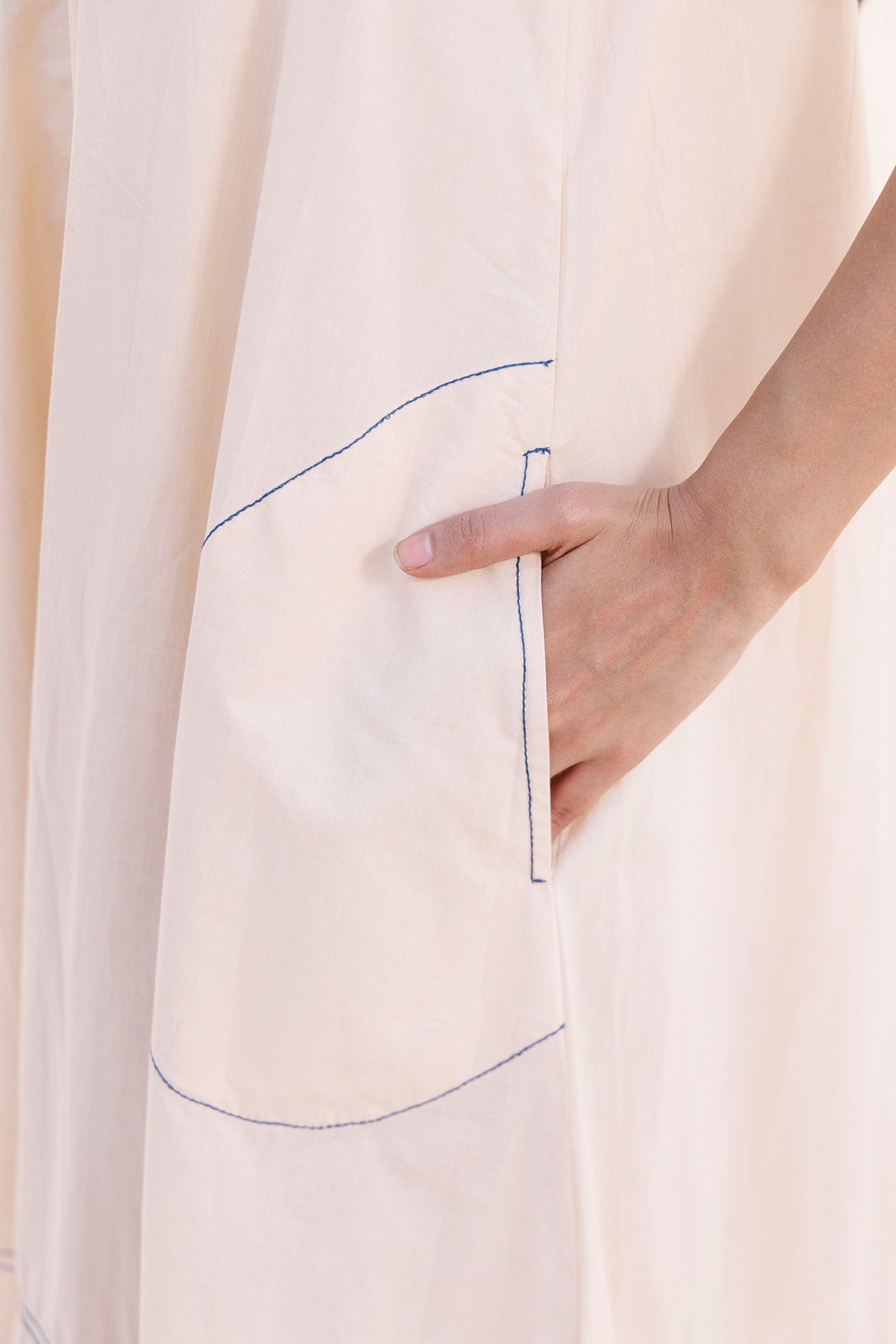 Beige V-Neck Pocket Midi Dress