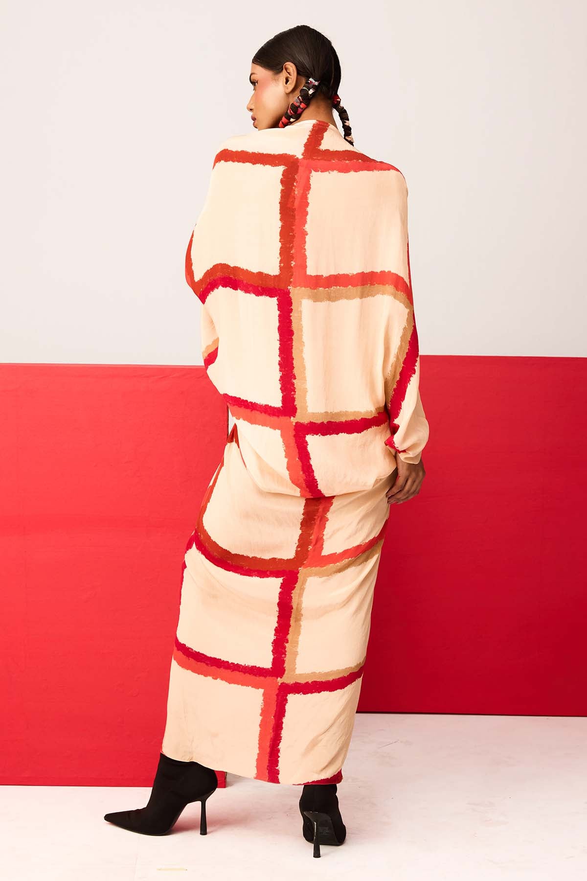 Beige V-Neck Shift Maxi Dress