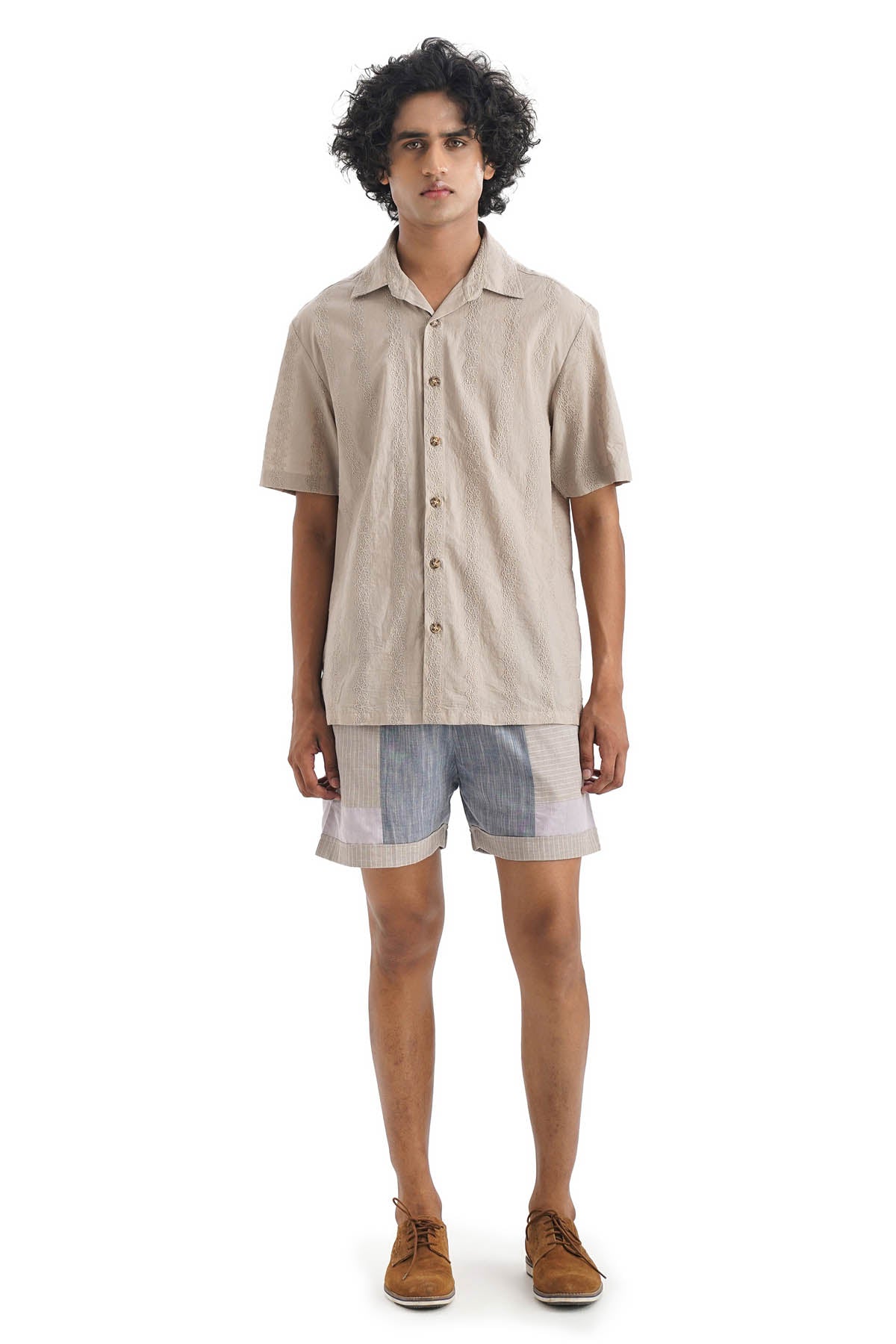 Beige Vine Embroidered Shirt