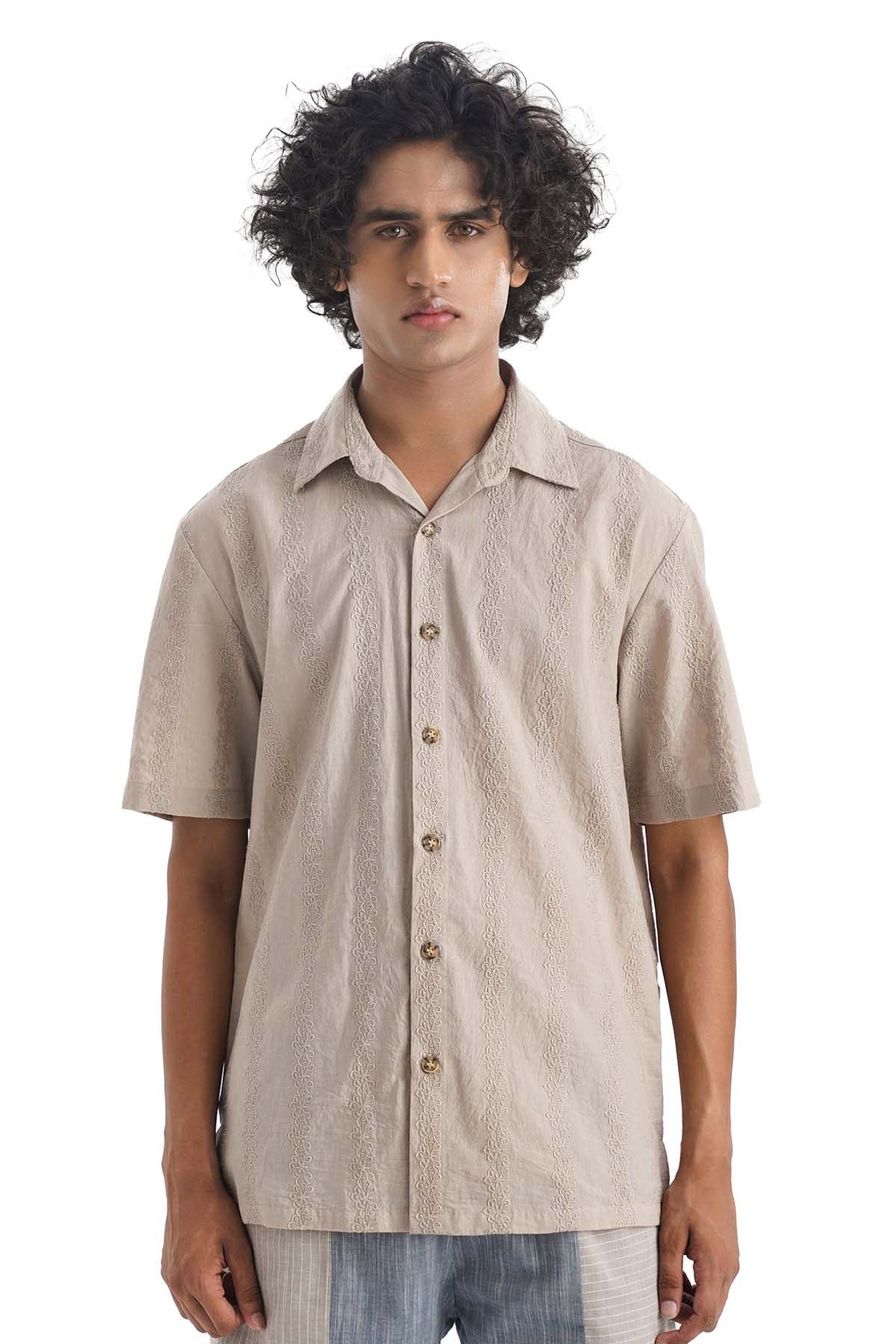 Notre Ame - Men Beige Vine Embroidered Shirt for men online at ScrollnShops