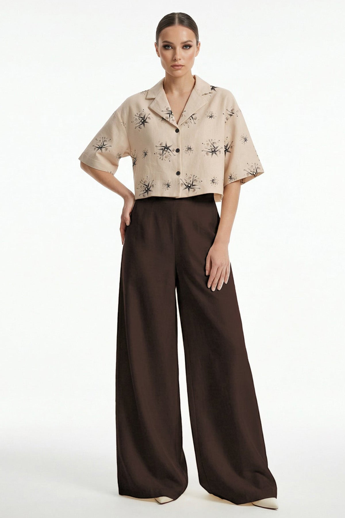 Buy Beige Viscose Blend Crop Shirt for women by Tezhhomayaa online available at scrollnshops