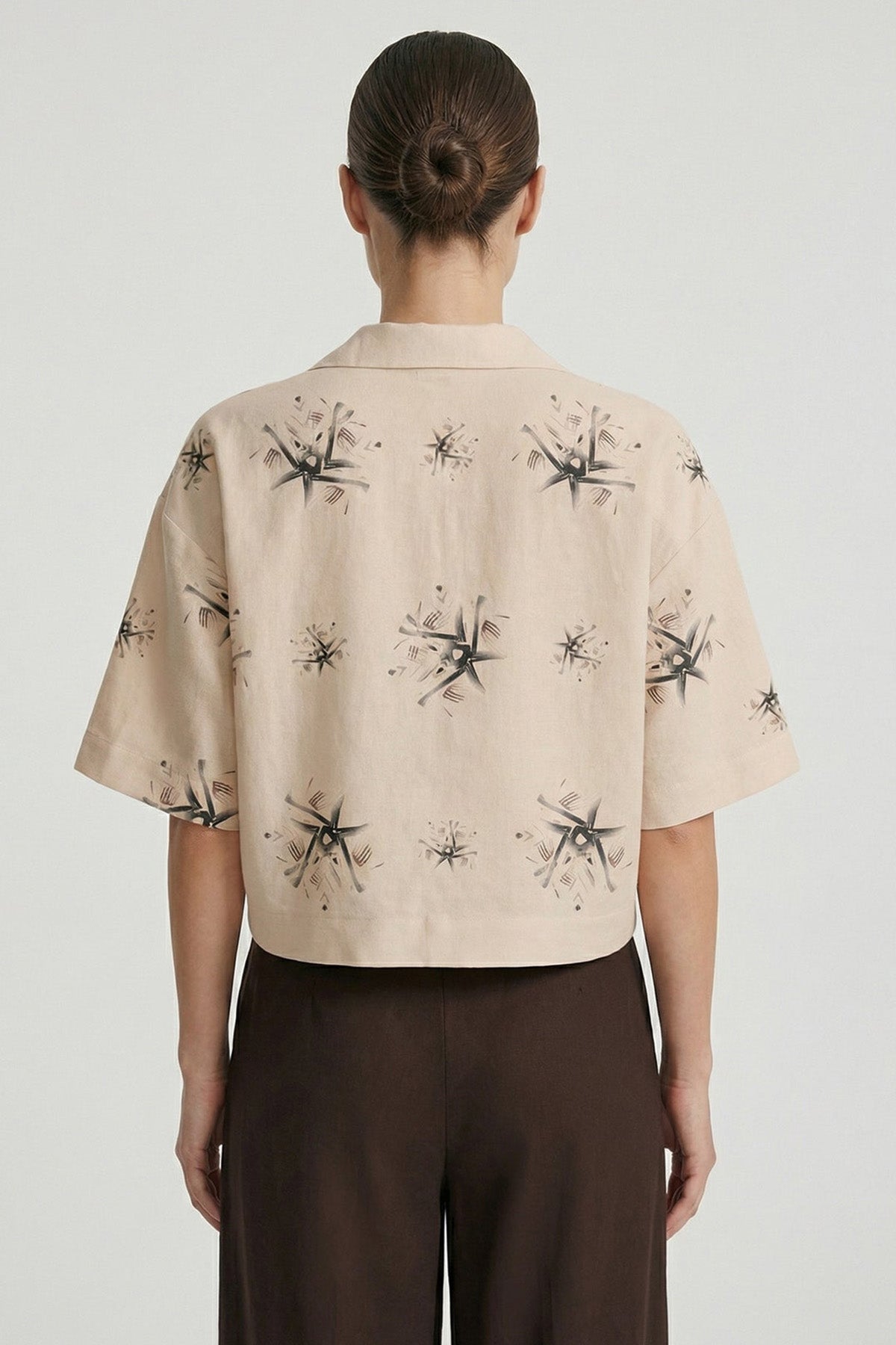 Beige Viscose Blend Crop Shirt