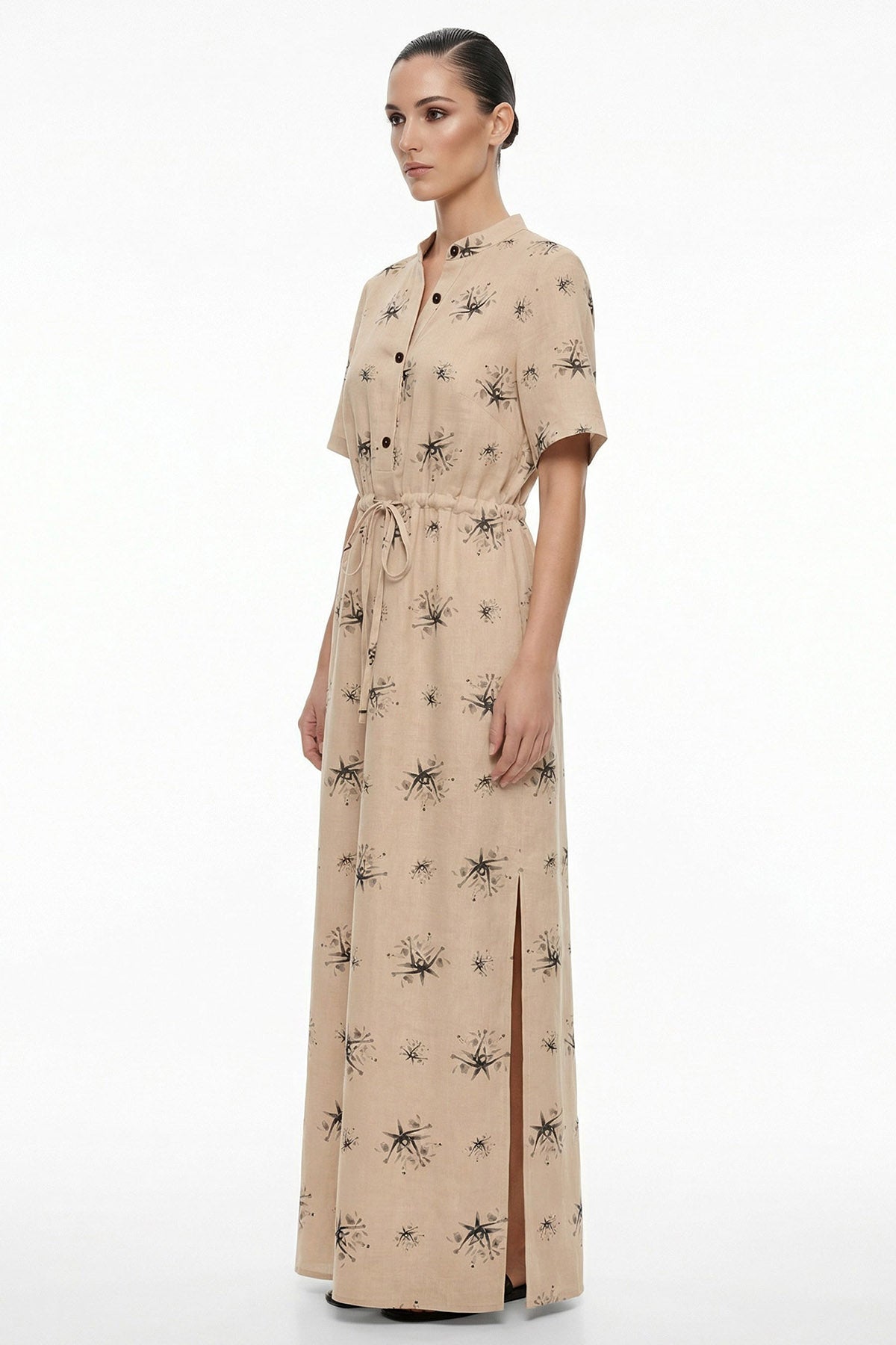Beige Viscose Blend Maxi Dress