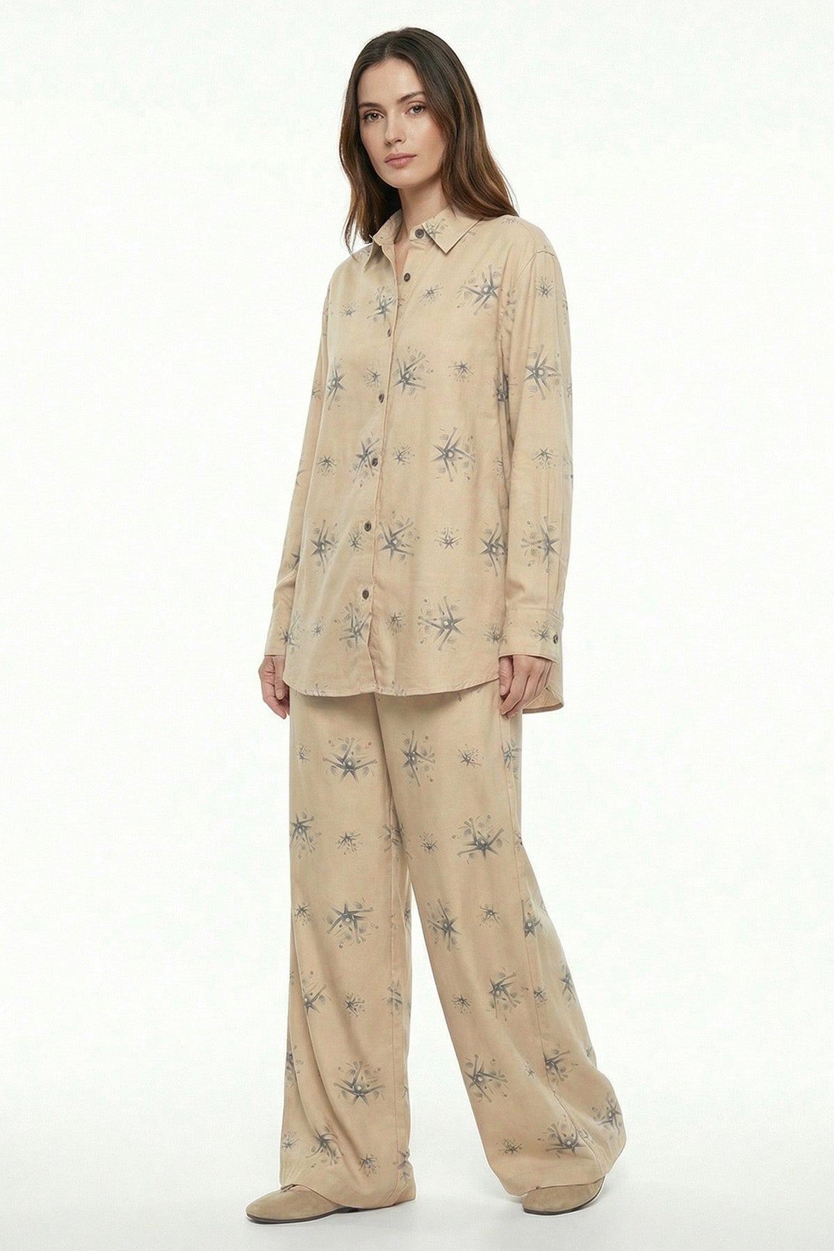 Beige Viscose Blend Wide Pant