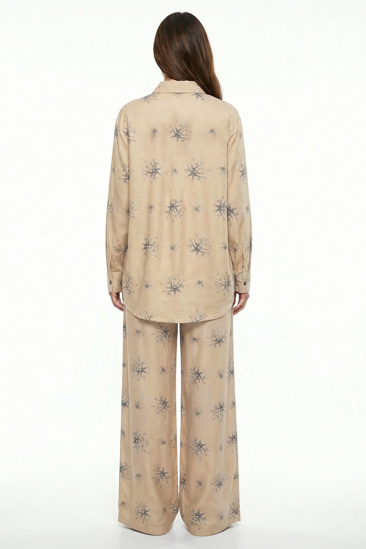 Beige Viscose Blend Wide Pant