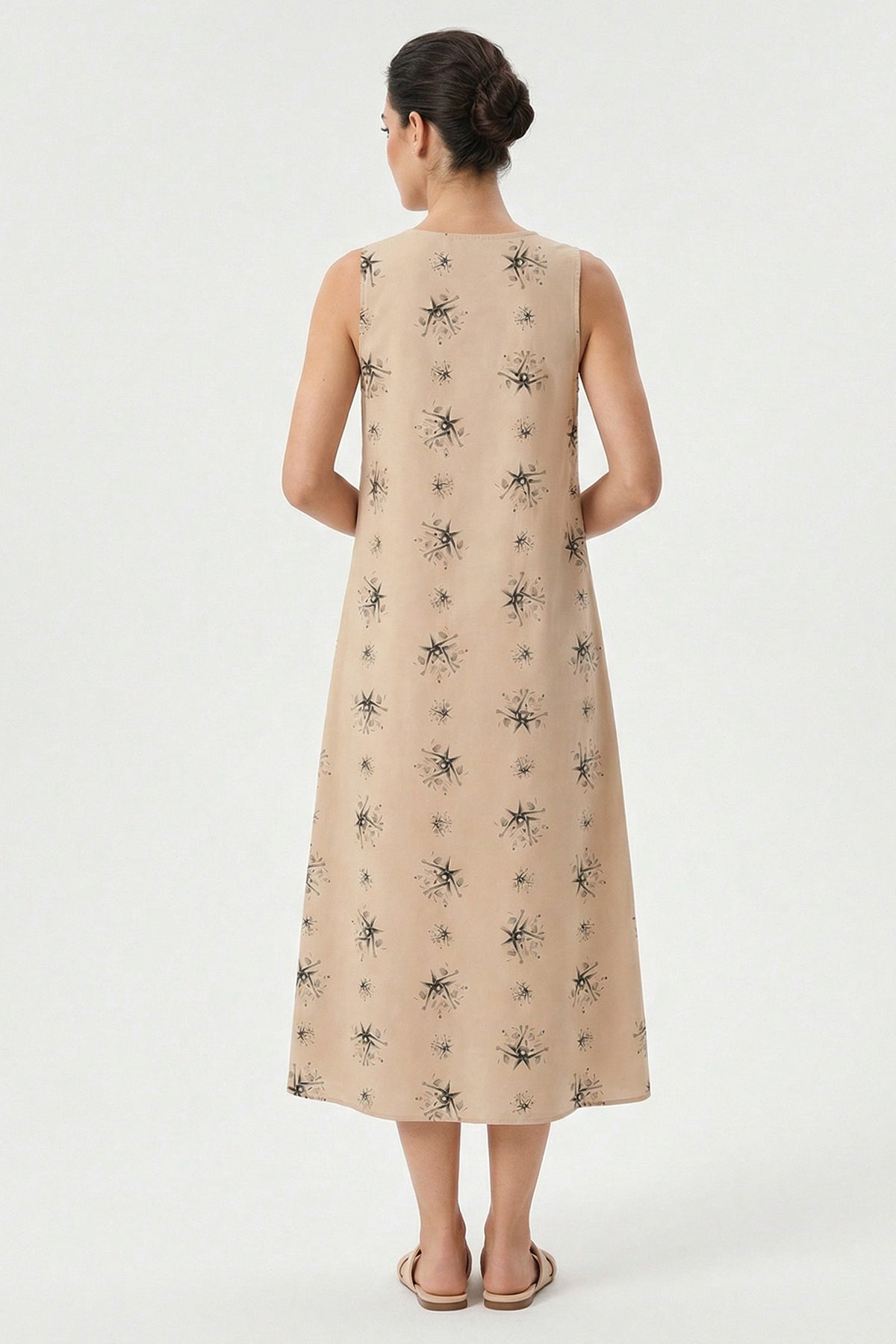 Beige Viscose Fluid Midi Dress
