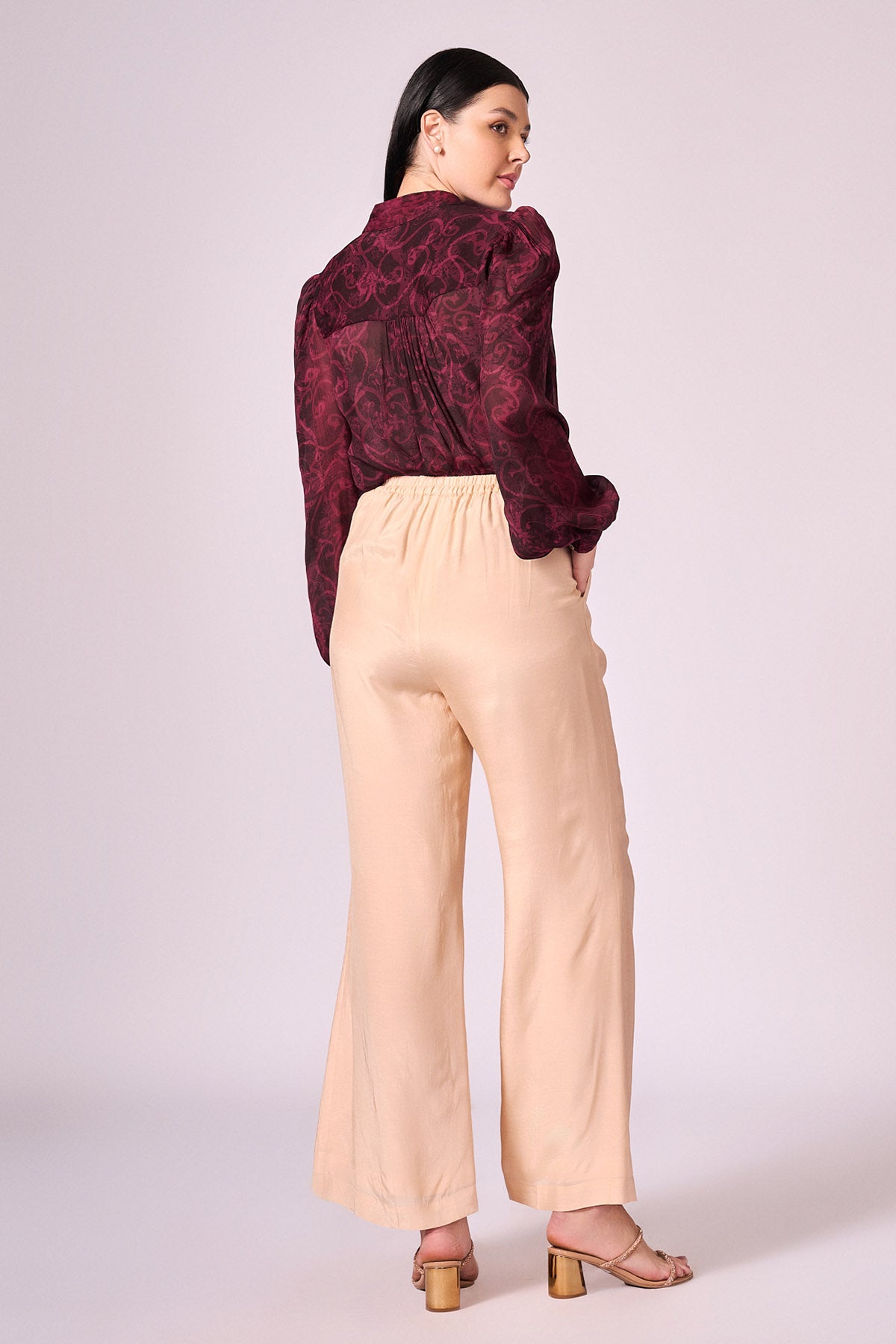 Beige Viscose Straight Pants