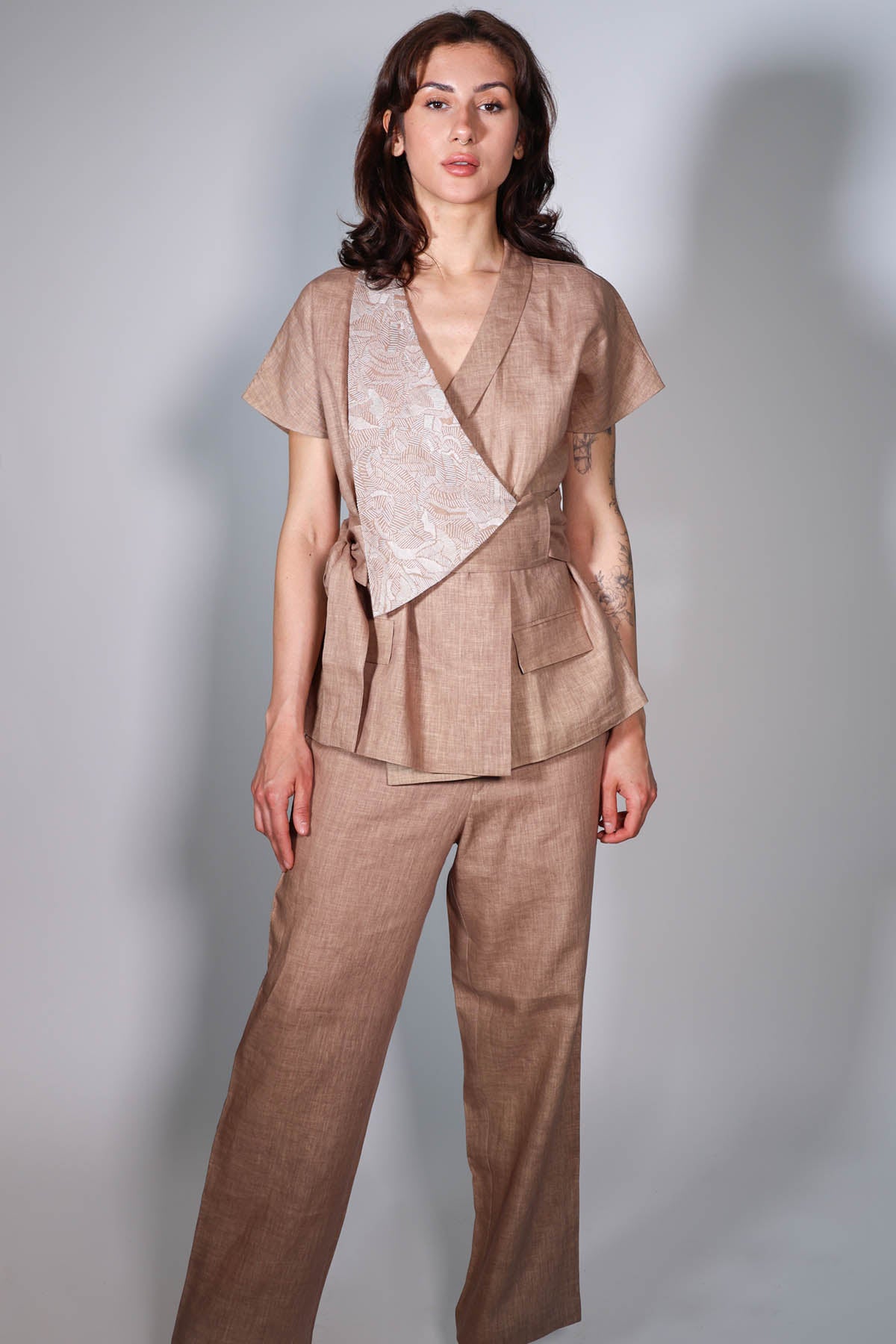 Beige Wrap Blazer & Trousers