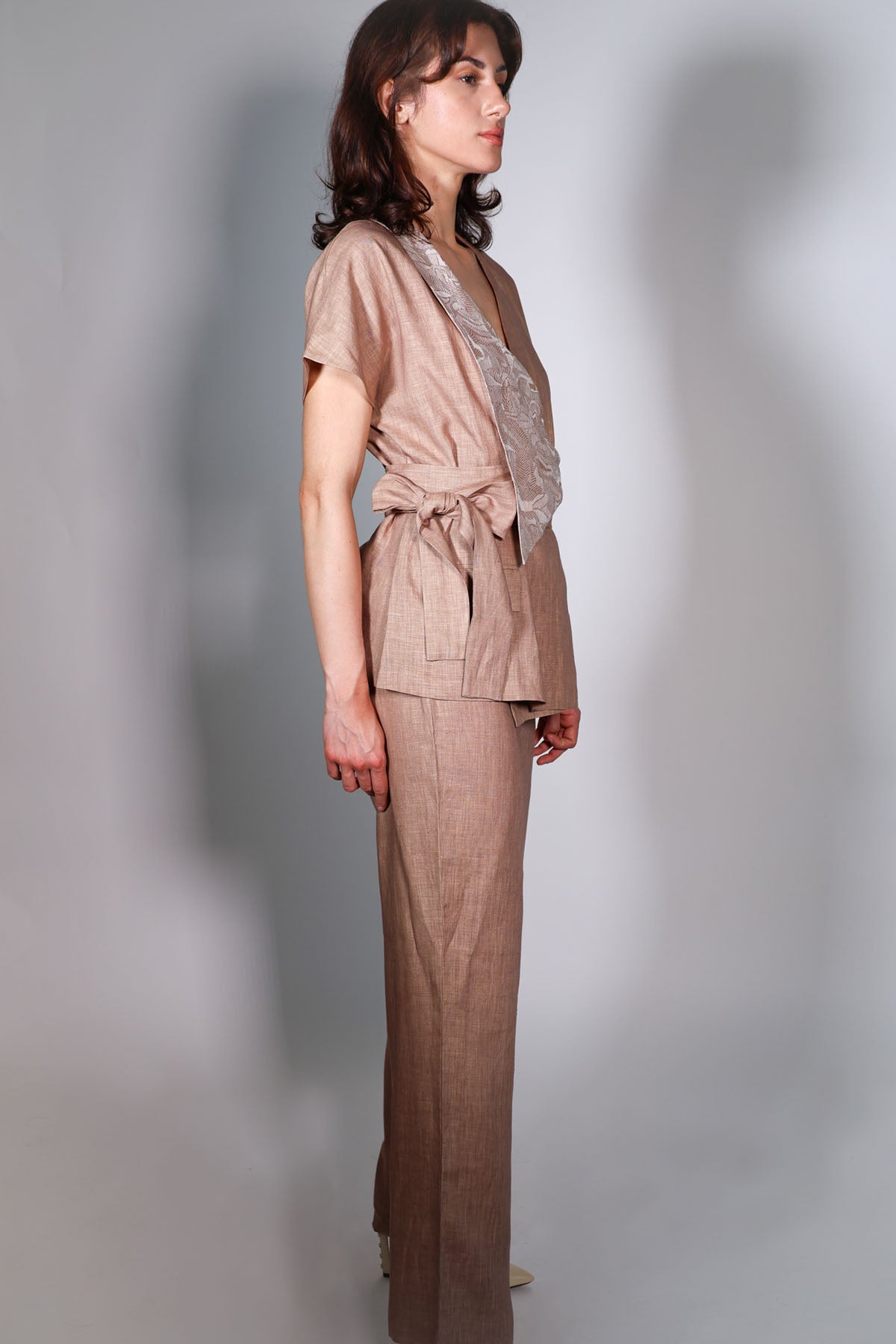 Beige Wrap Blazer & Trousers