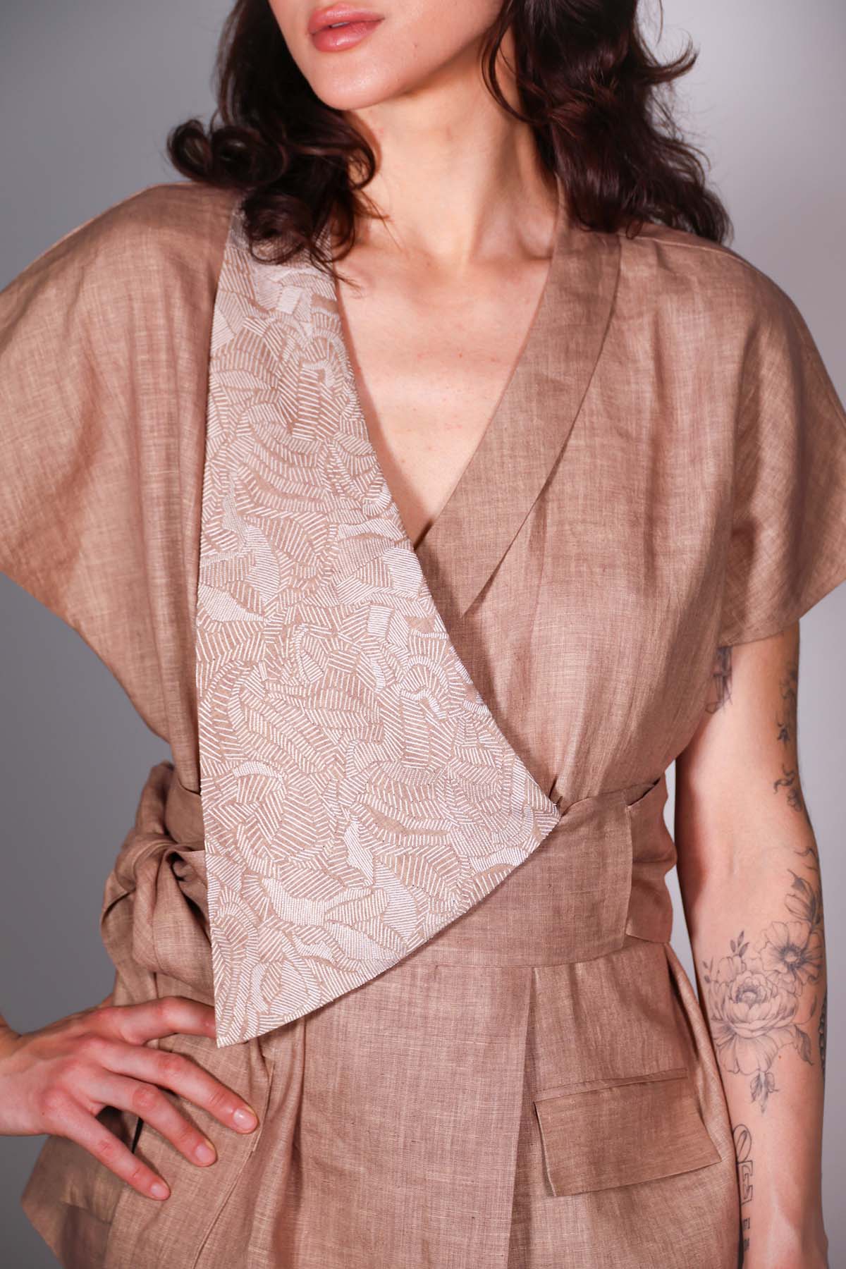 Beige Wrap Blazer & Trousers