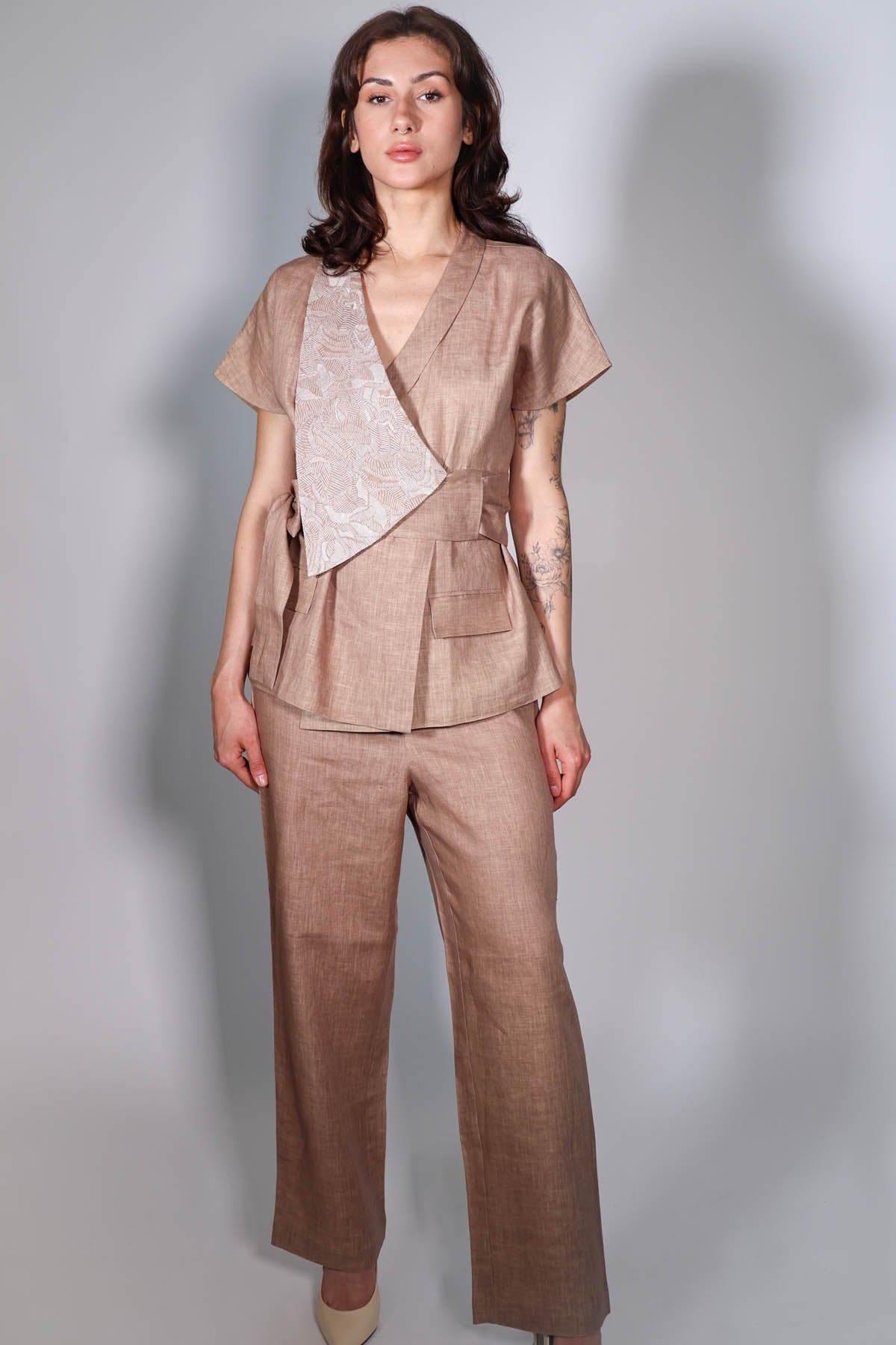 Arya Giri Beige Wrap Blazer & Trousers for women online at ScrollnShops