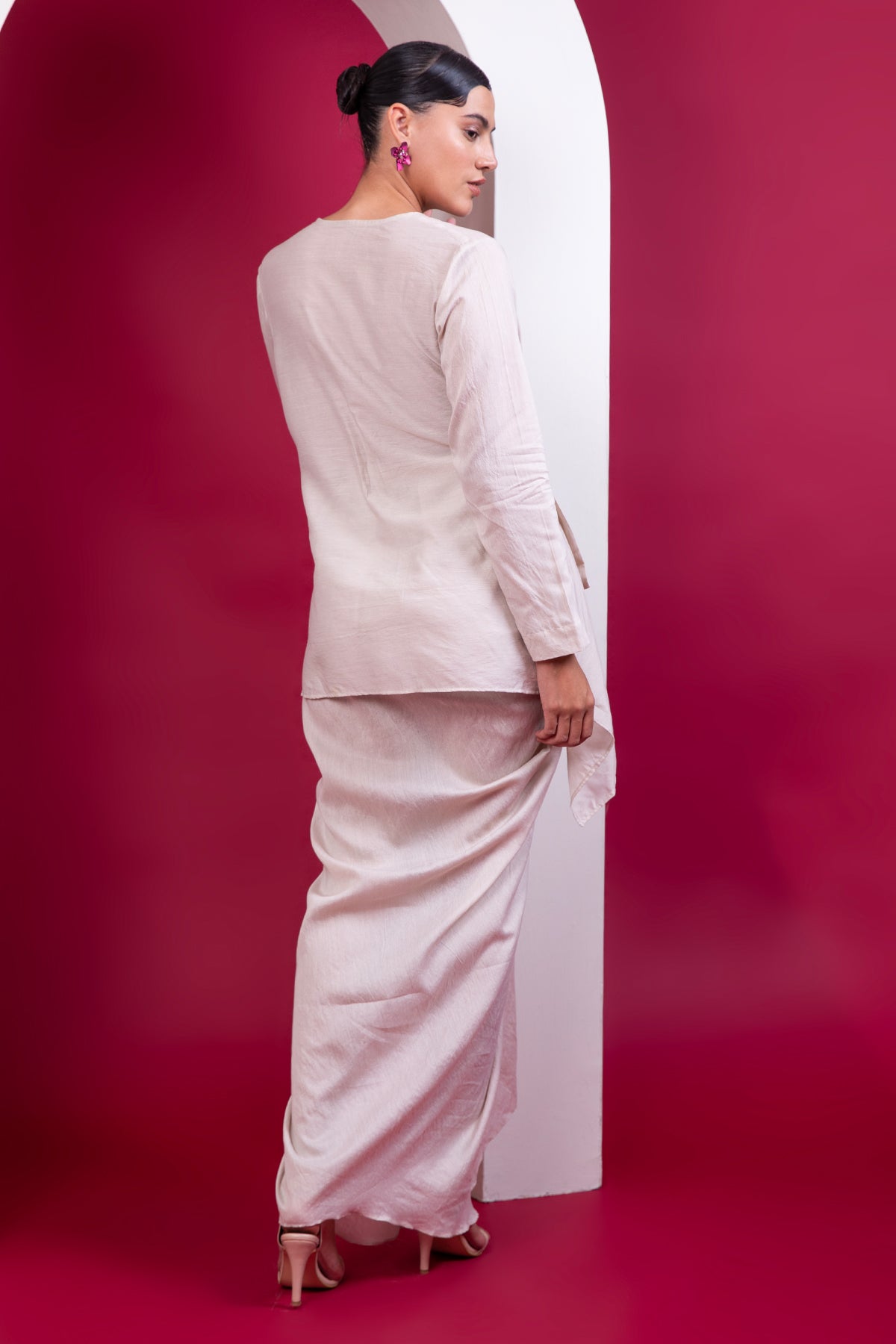 Beige Wrap Top & Draped Skirt