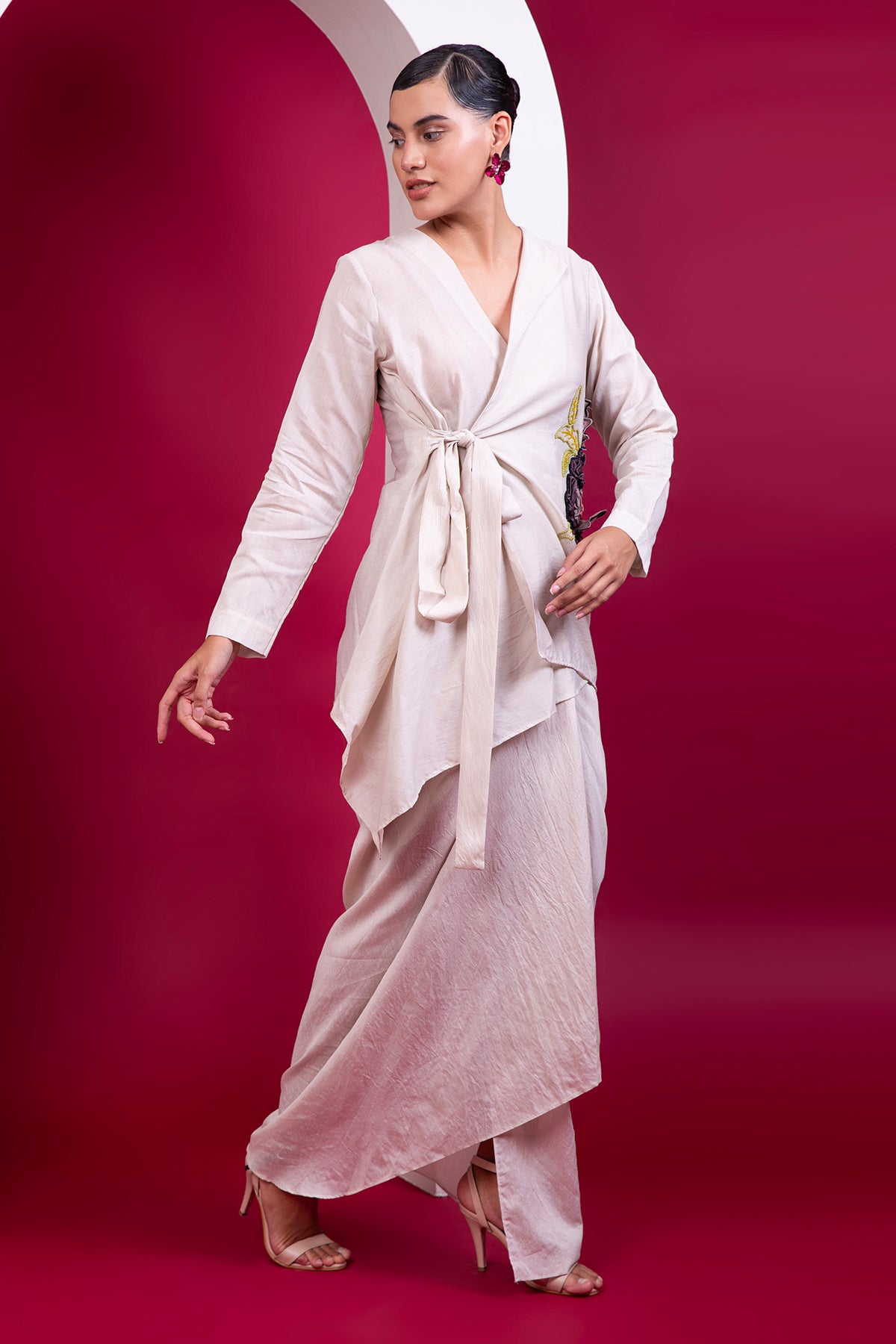 Beige Wrap Top & Draped Skirt