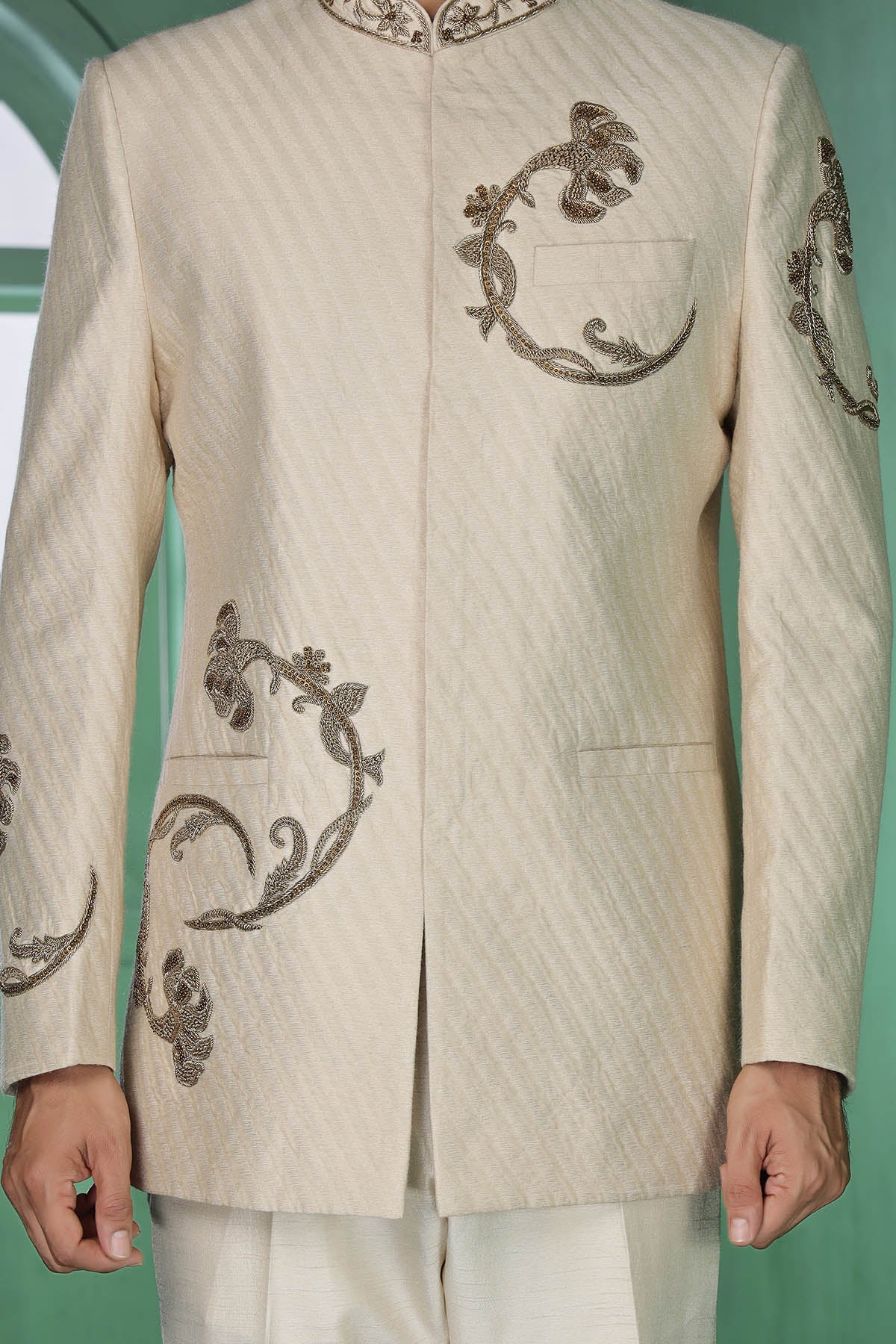 Beige Zardosi Bandhgala & Pant