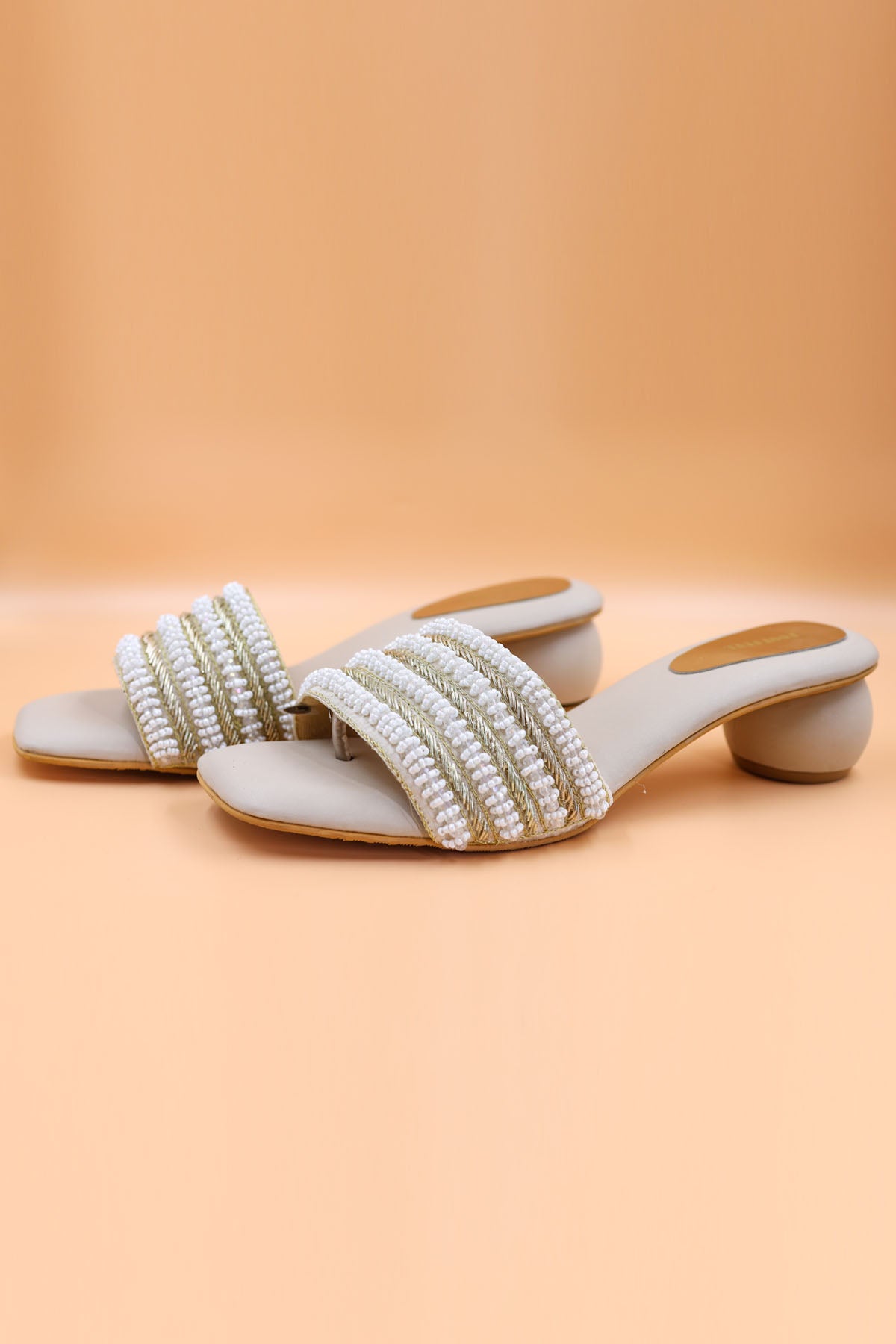 Beige Zardosi Embroidered Heels