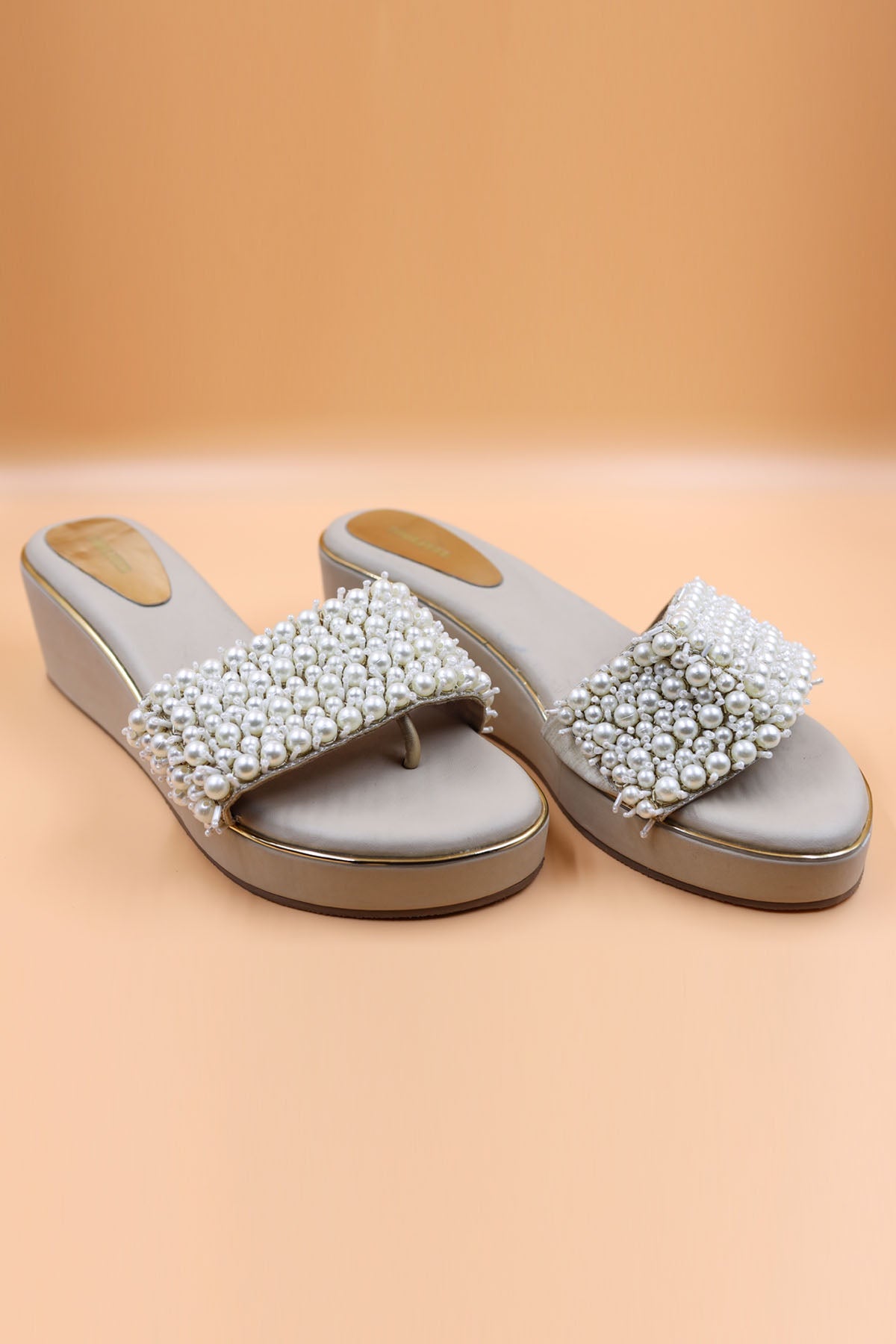 Foot Fuel Beige Zardosi Embroidered Wedges for accessories online at ScrollnShops