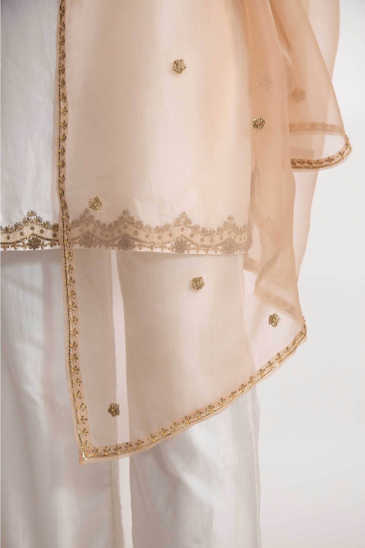 Beige Zardozi Floral Dupatta