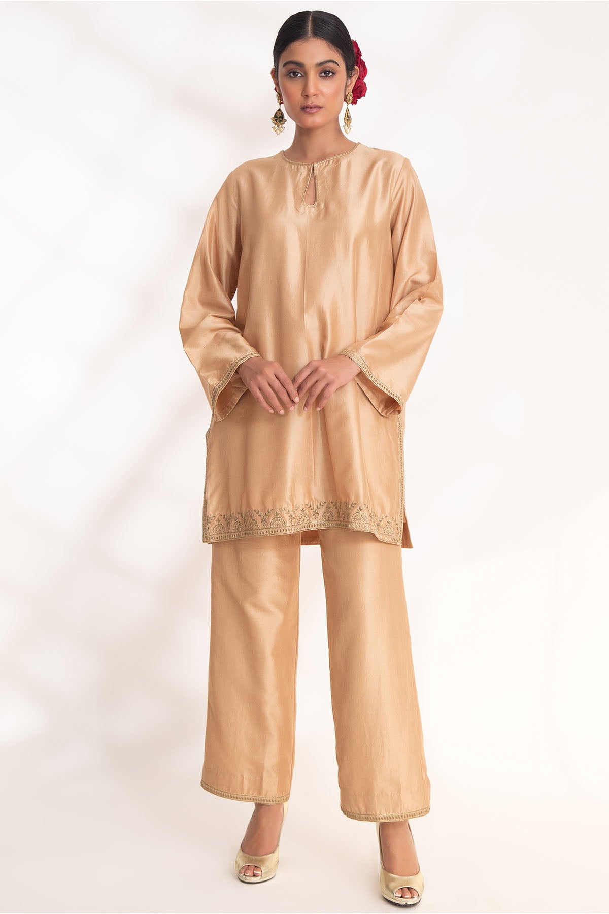 Chhaya Mehrotra Beige Zardozi Kurta & Pants for women online at ScrollnShops