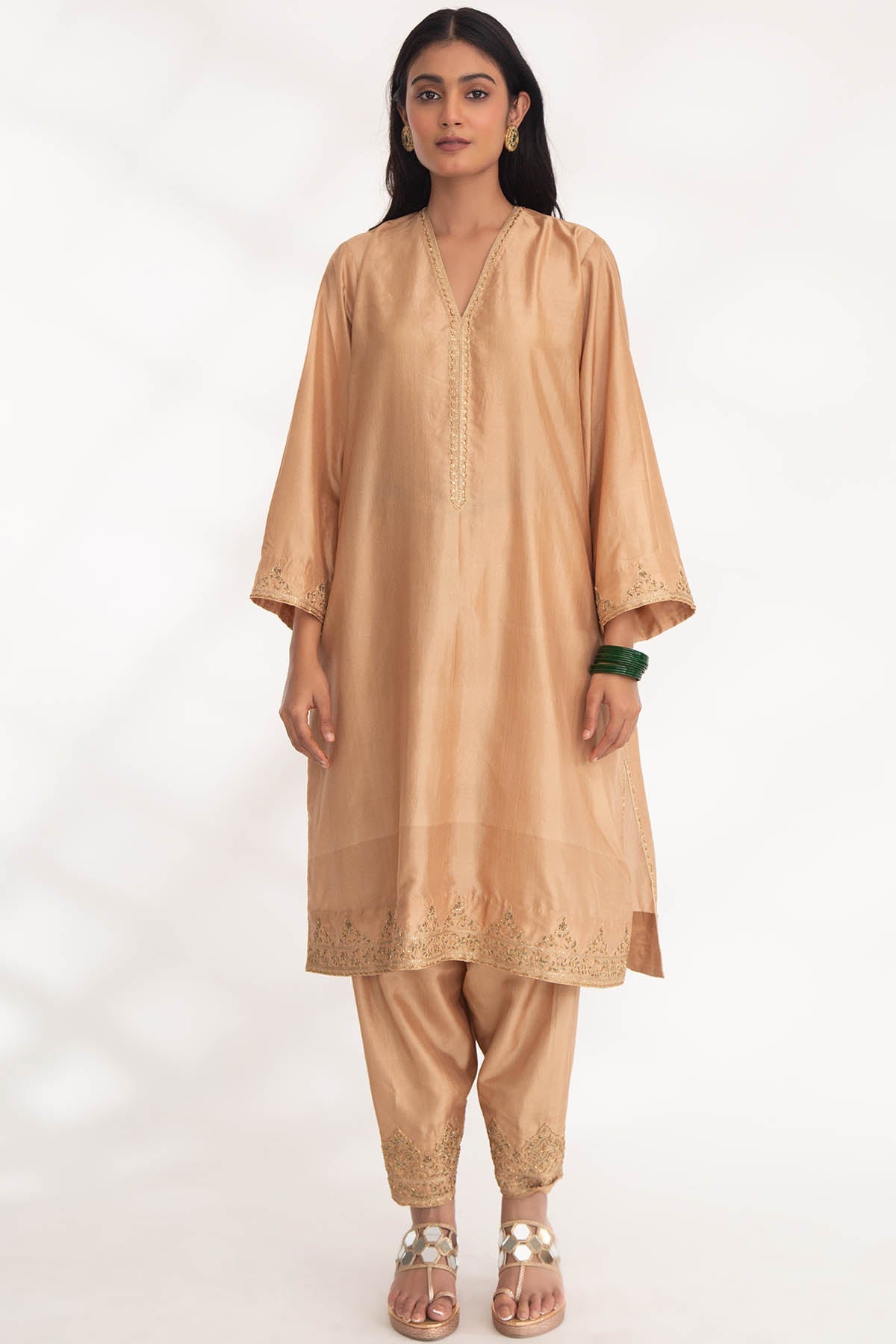 Chhaya Mehrotra Beige Zardozi Work Kurta Set for women online at ScrollnShops