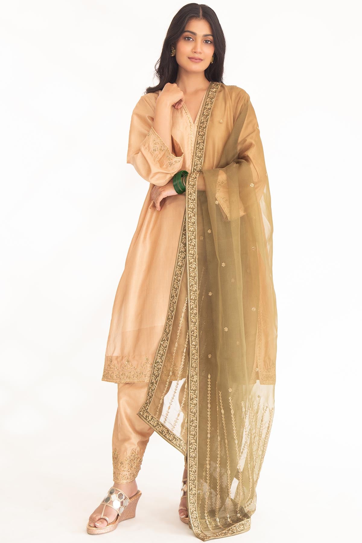 Beige Zardozi Work Kurta Set